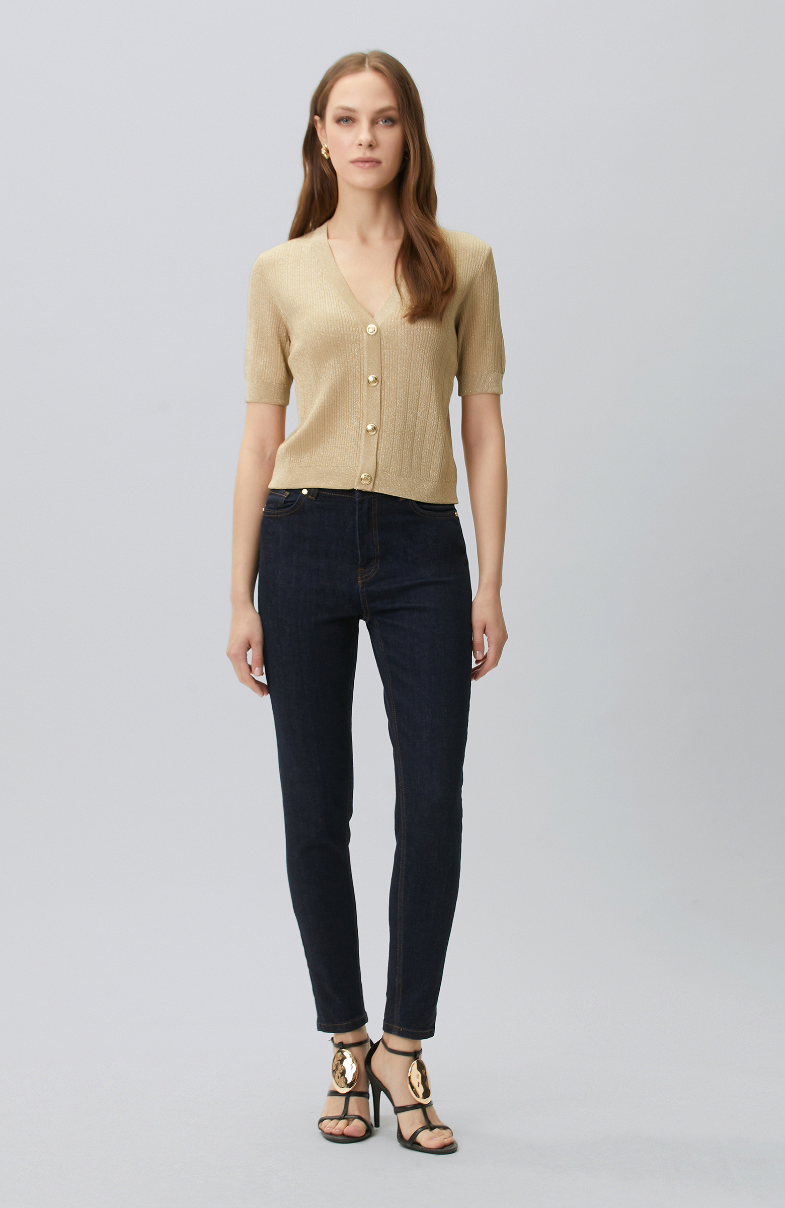 Gold Short Sleeve Knitwear Jacket