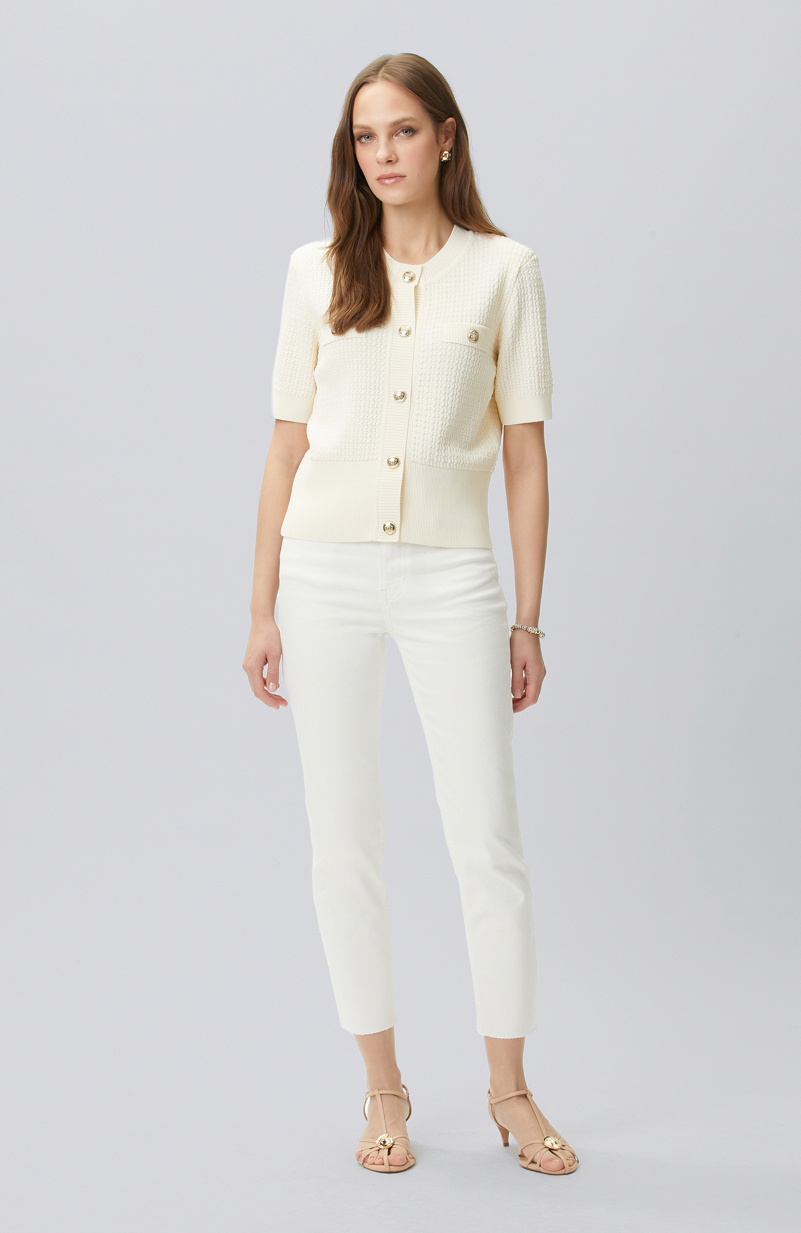 Vanilya Kısa Kol Düğme Detaylı Triko Ceket