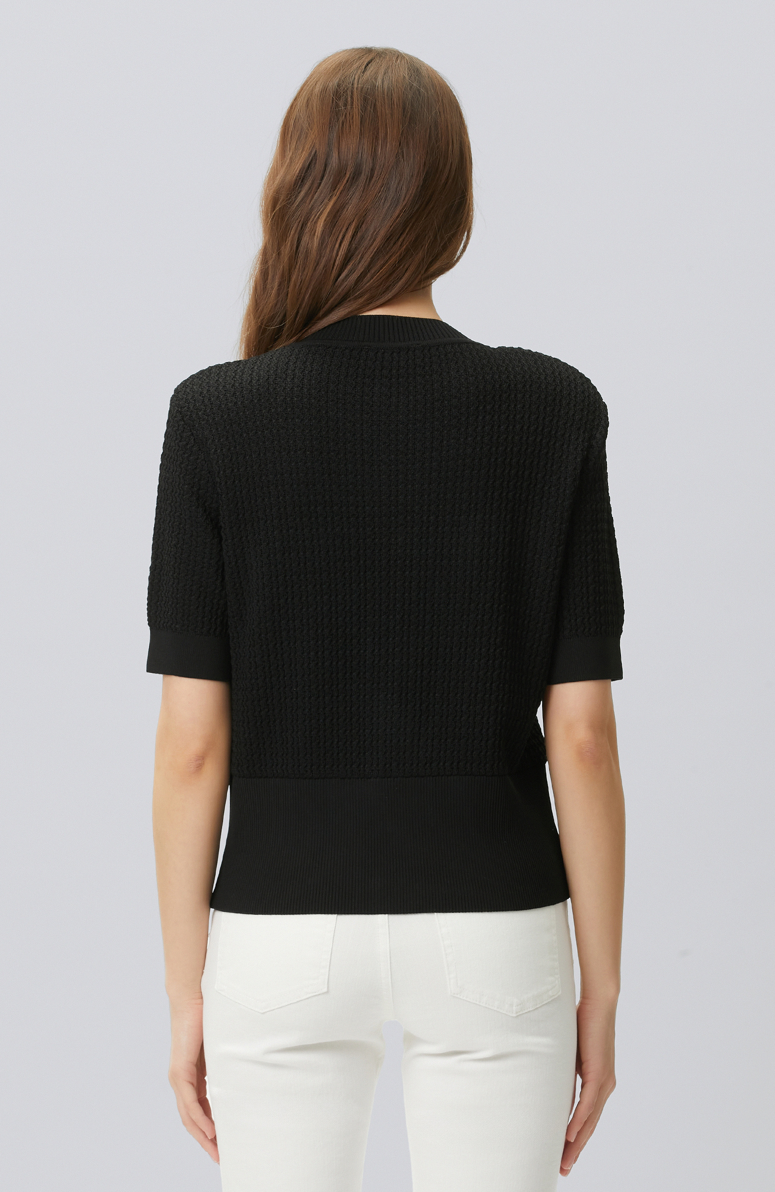 Siyah Kısa Kol Düğme Detaylı Triko Ceket