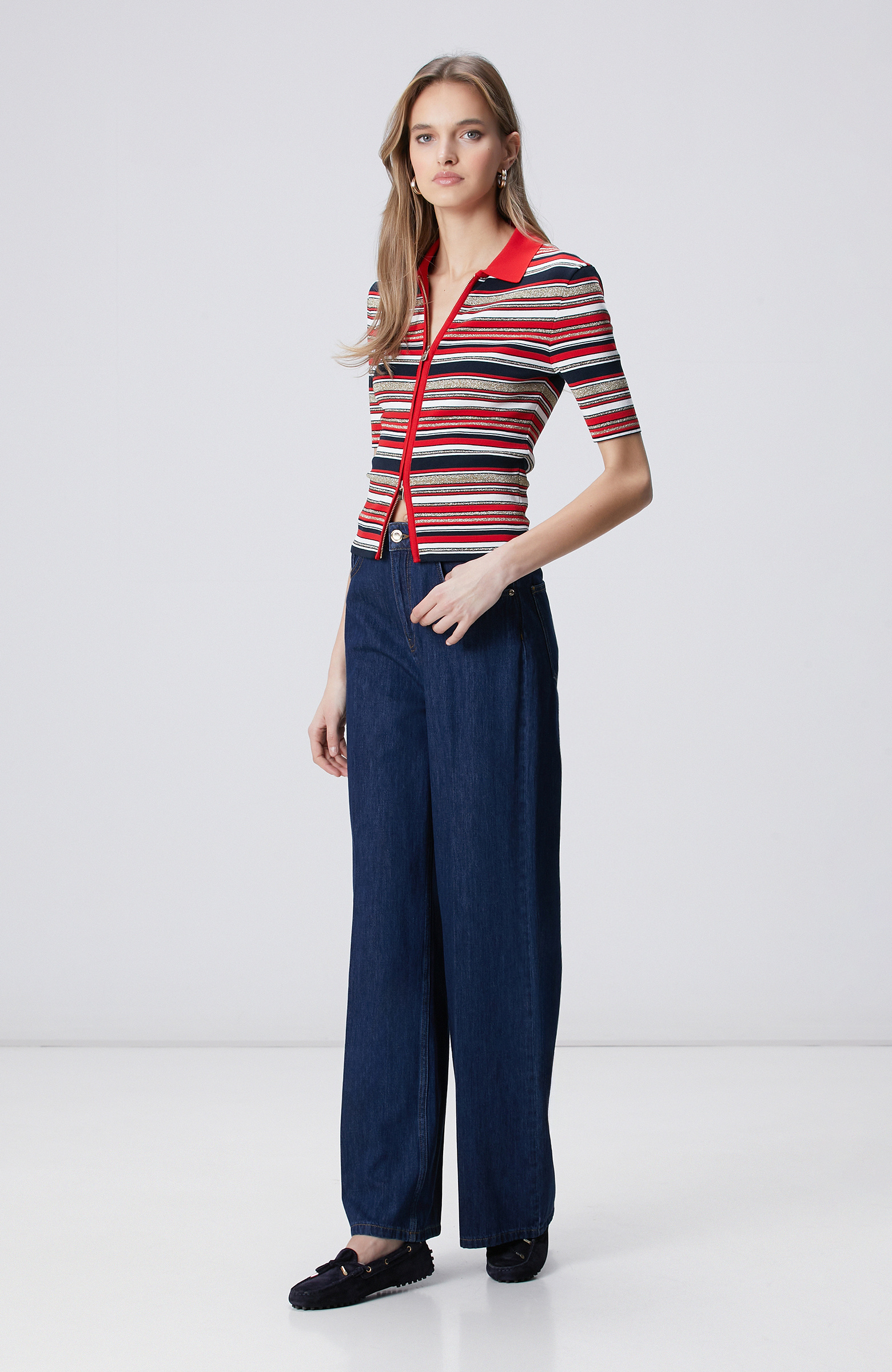 Lacivert Kırmızı Kısa Kol Triko Hırka