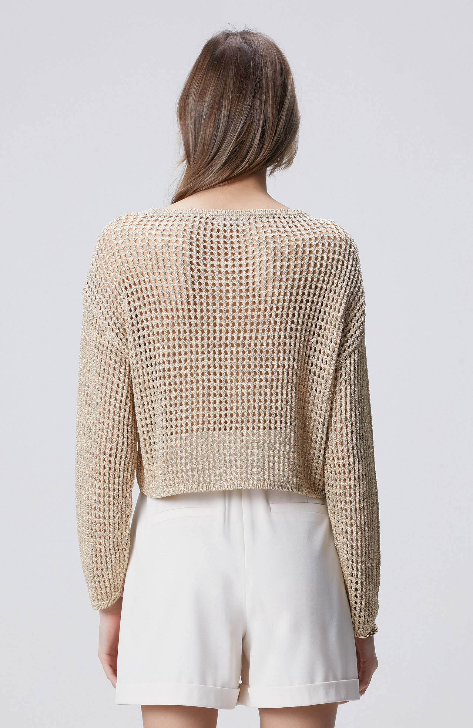 Bej Ajurlu Simli Triko Kazak