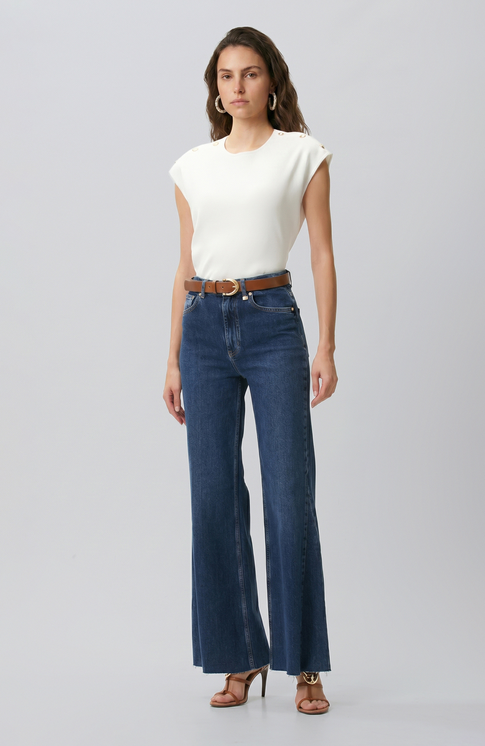 Off White Off-the-Shoulder Snap Detailed Knitwear Sweater
