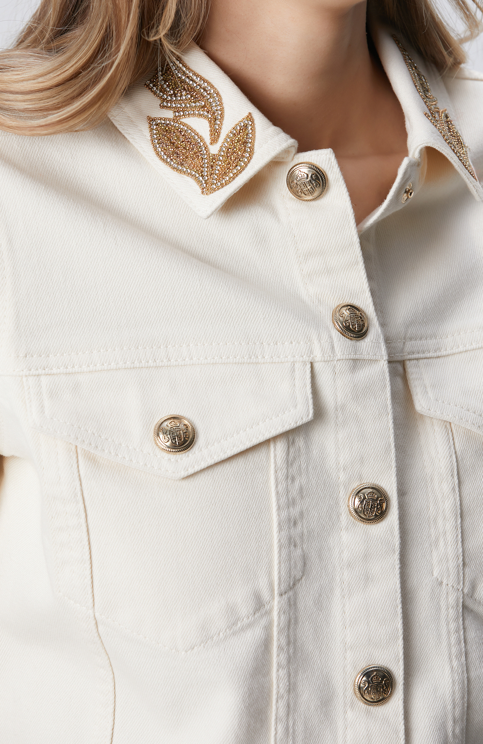 Naturel Yaka Taş Detaylı Denim Mont