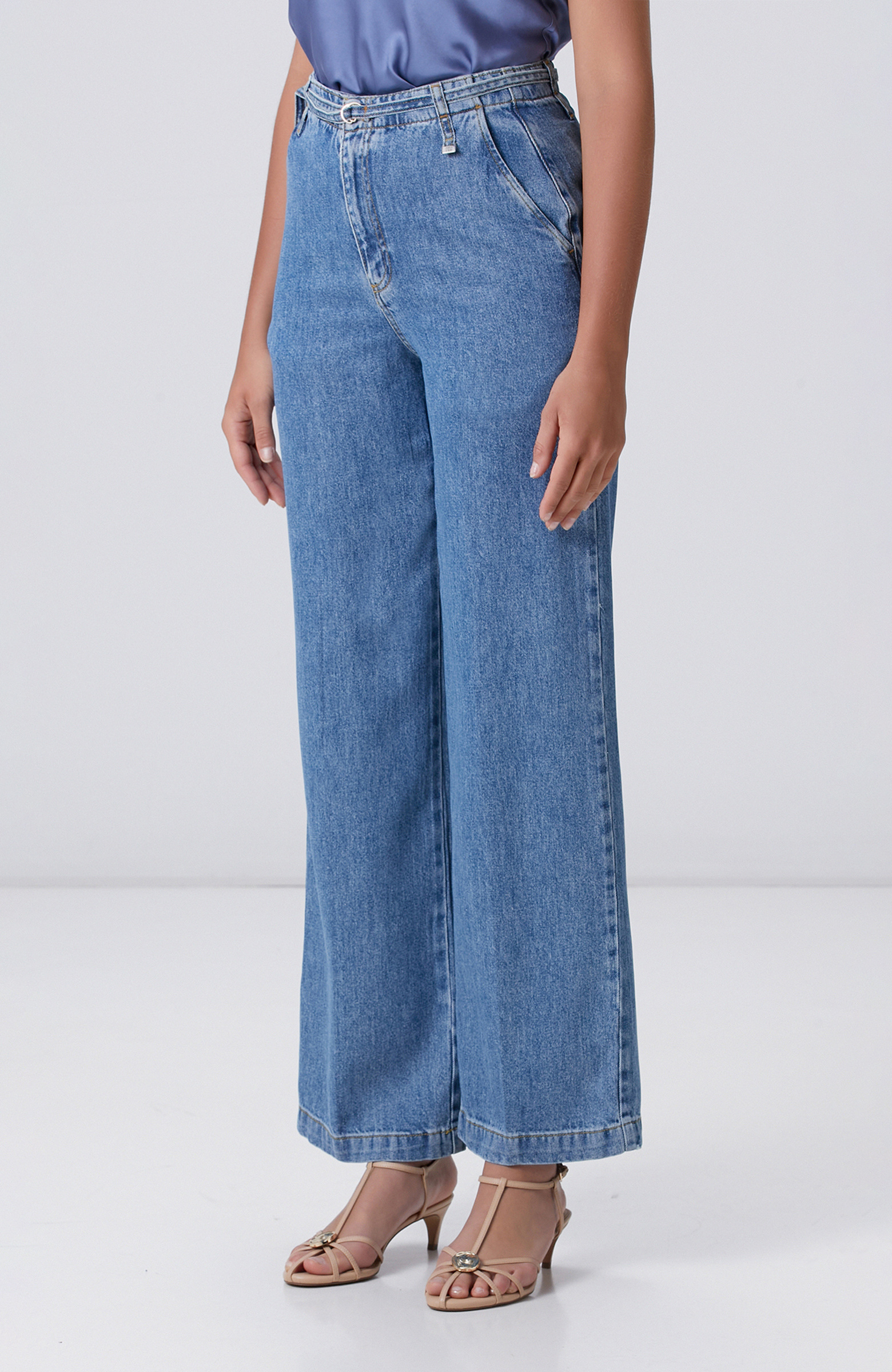 İndigo Mavi Wide Straight Tencel Denim Pantolon