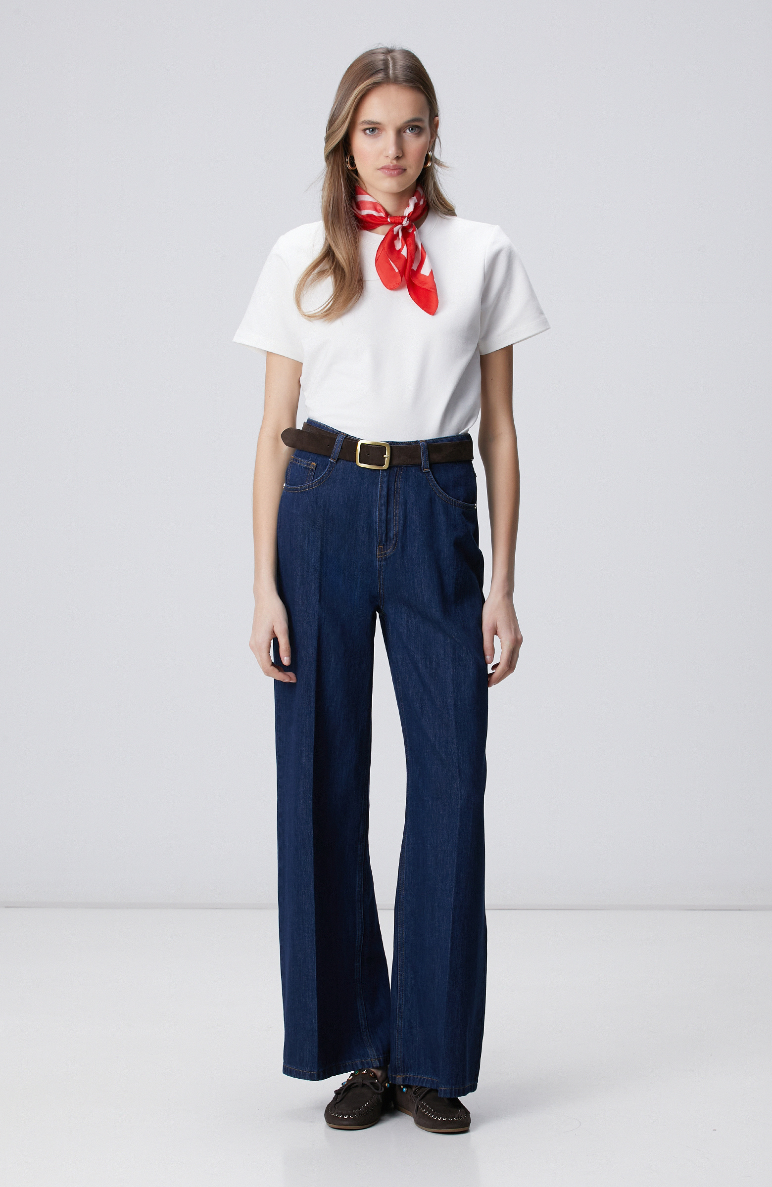 Lacivert Wide Leg Denim Pantolon