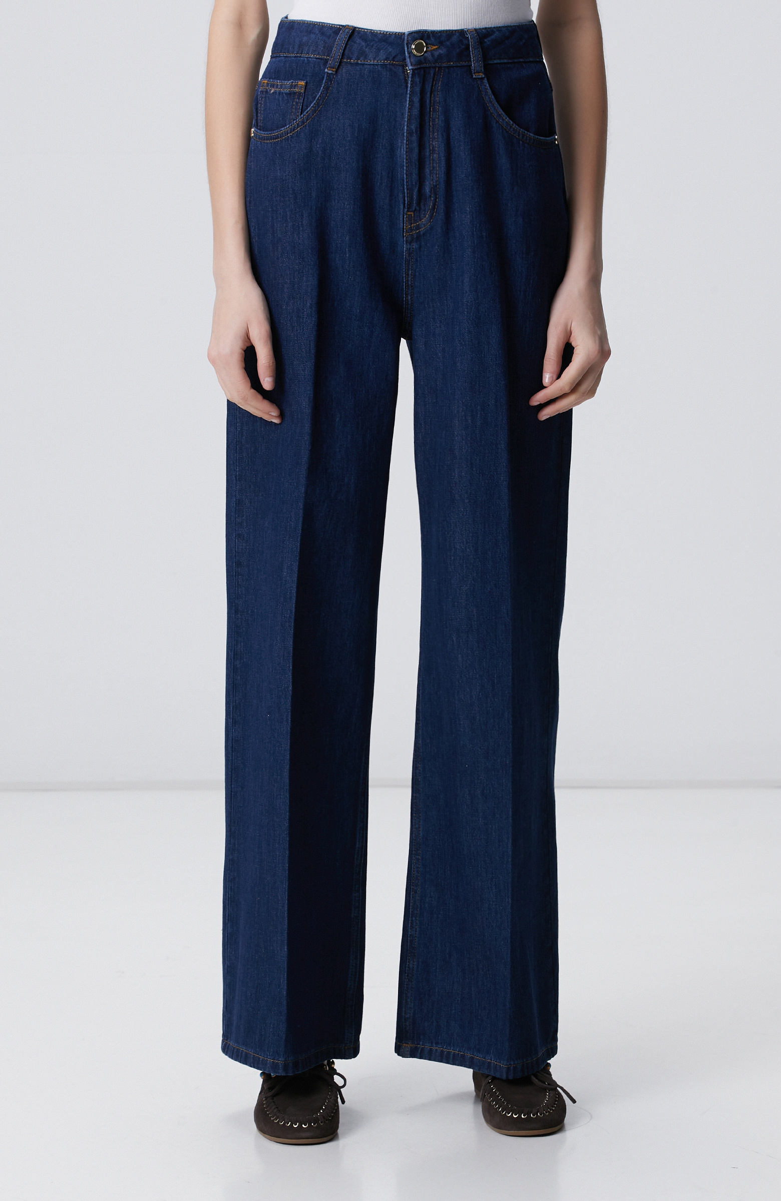 Lacivert Wide Leg Denim Pantolon