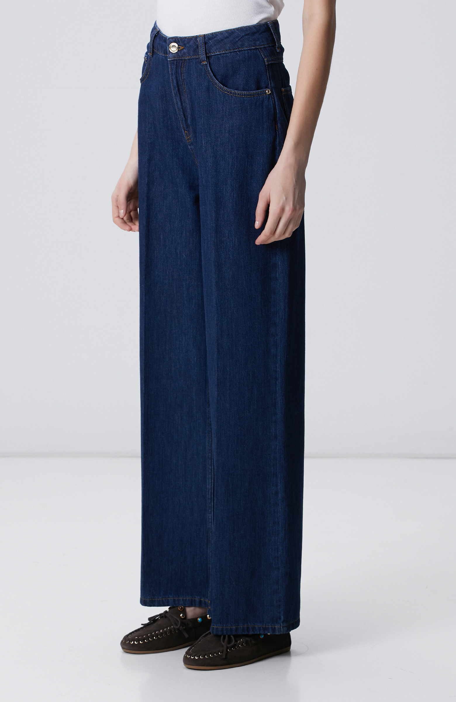 Lacivert Wide Leg Denim Pantolon