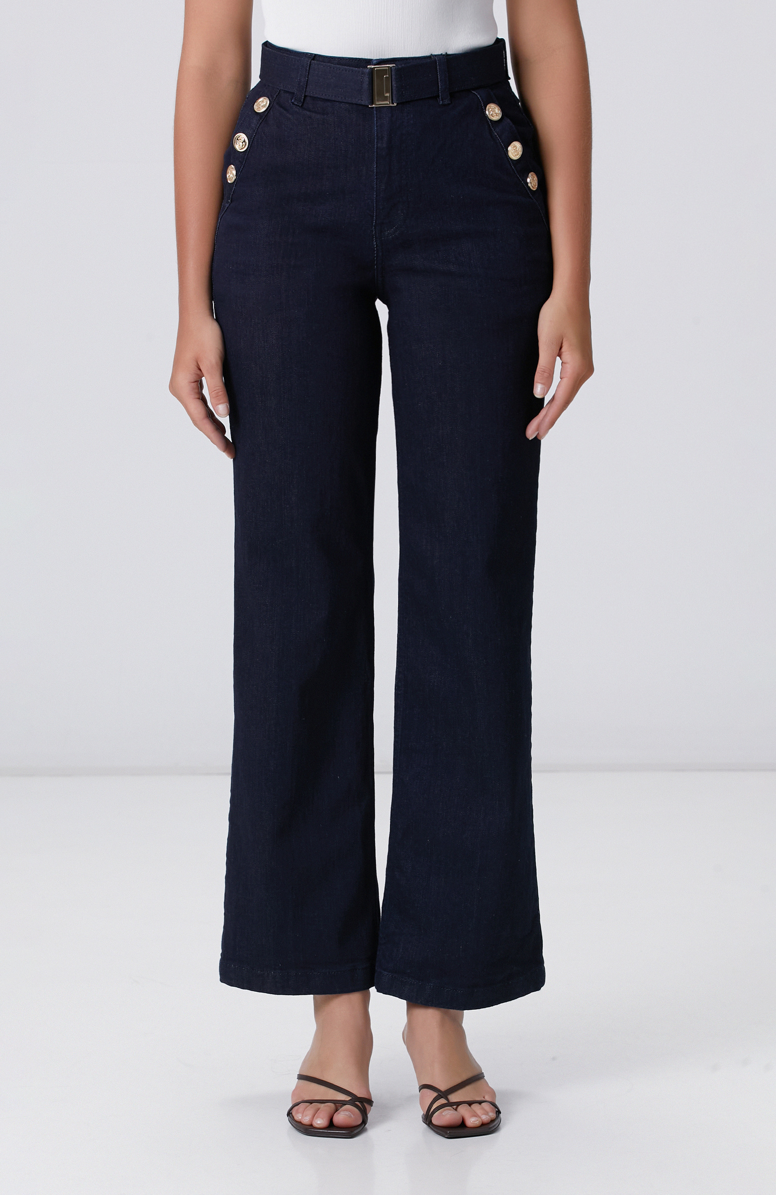 Lacivert Wide Straight Tencel Denim Pantolon