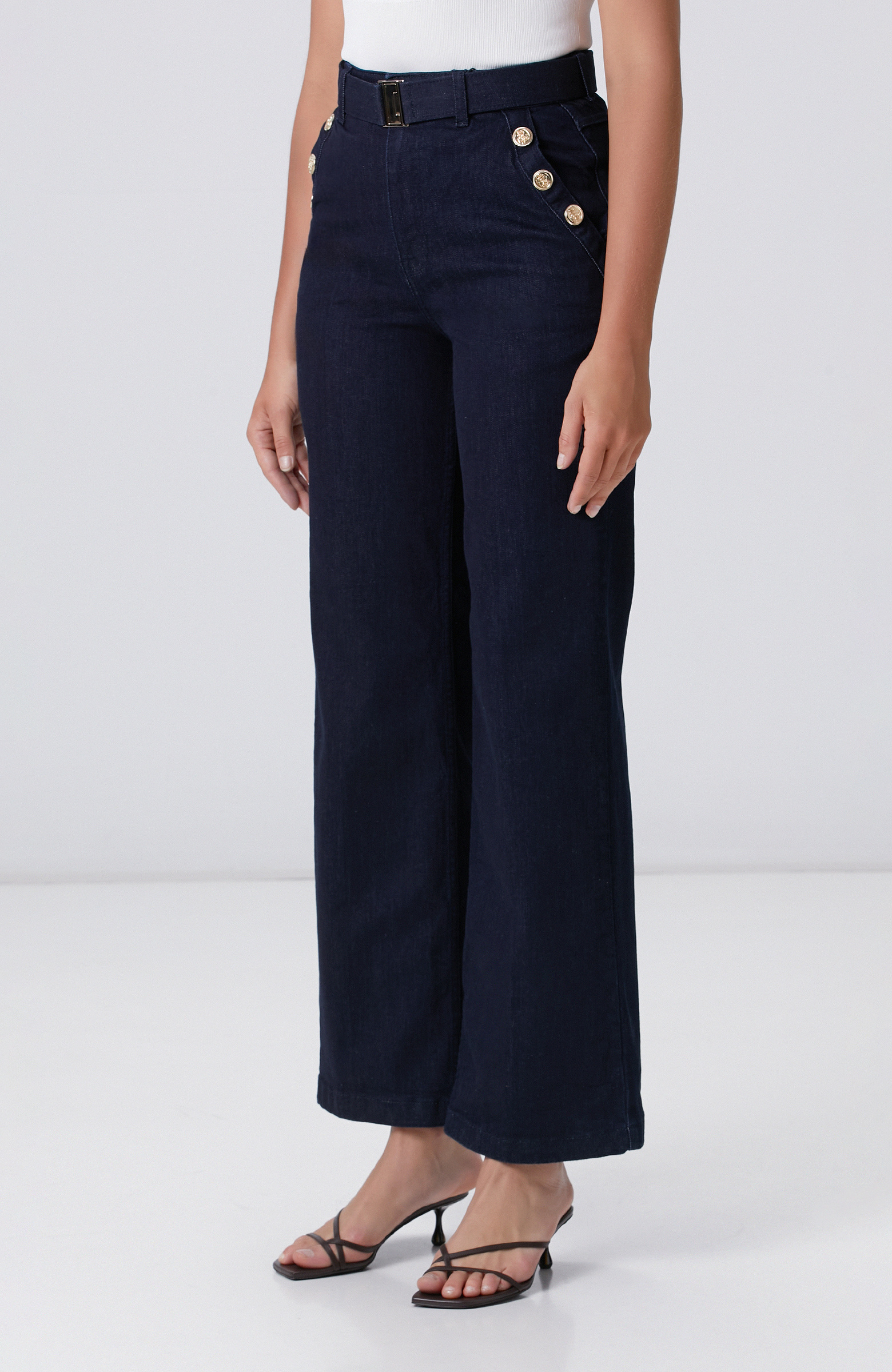 Lacivert Wide Straight Tencel Denim Pantolon