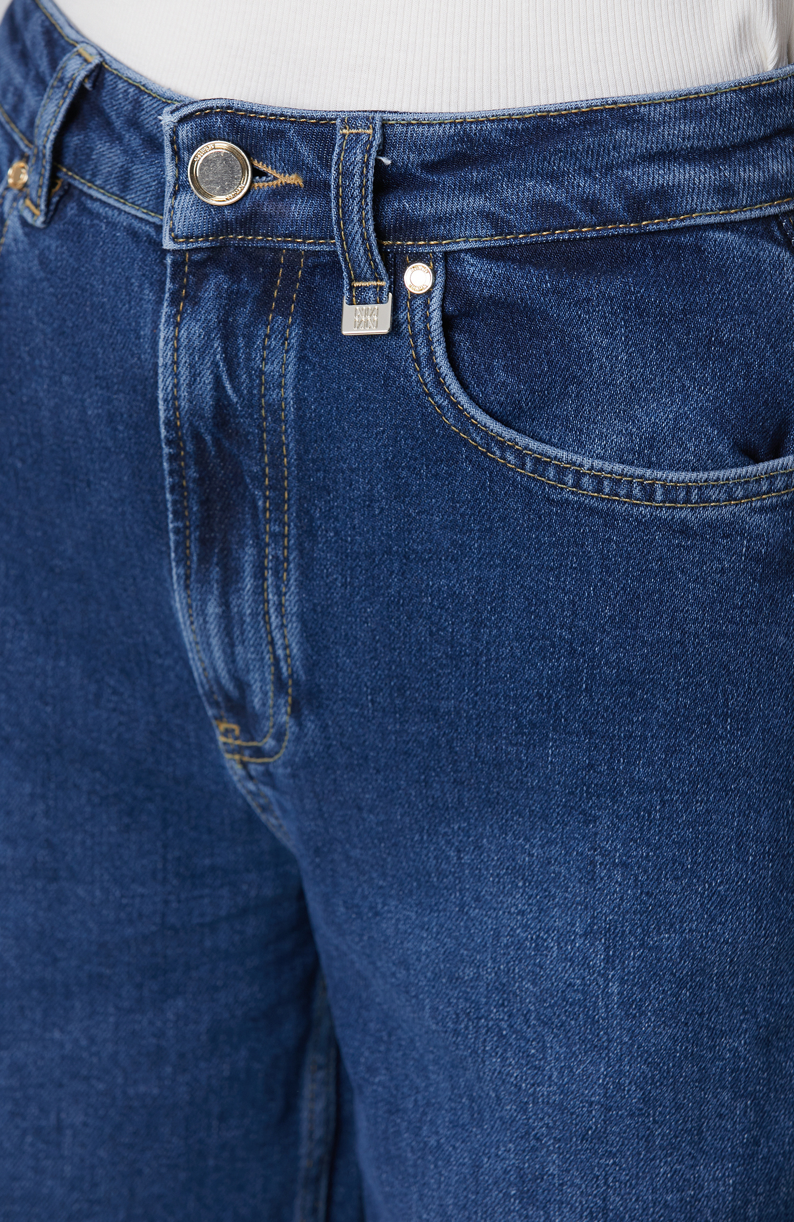 İndigo Geniş Paça Detaylı Denim Pantolon