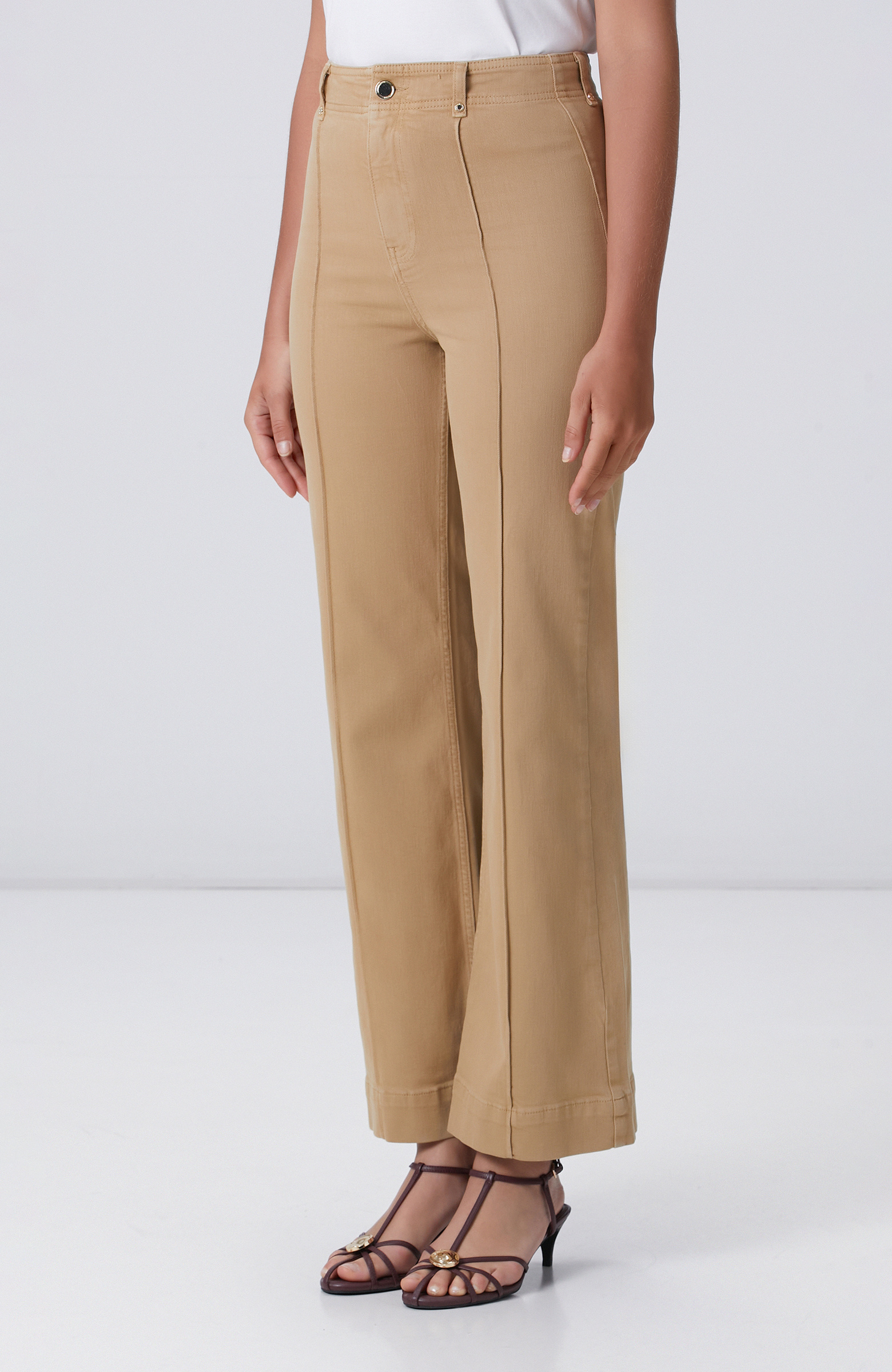 Bej Wide Straight Tencel Denim Pantolon