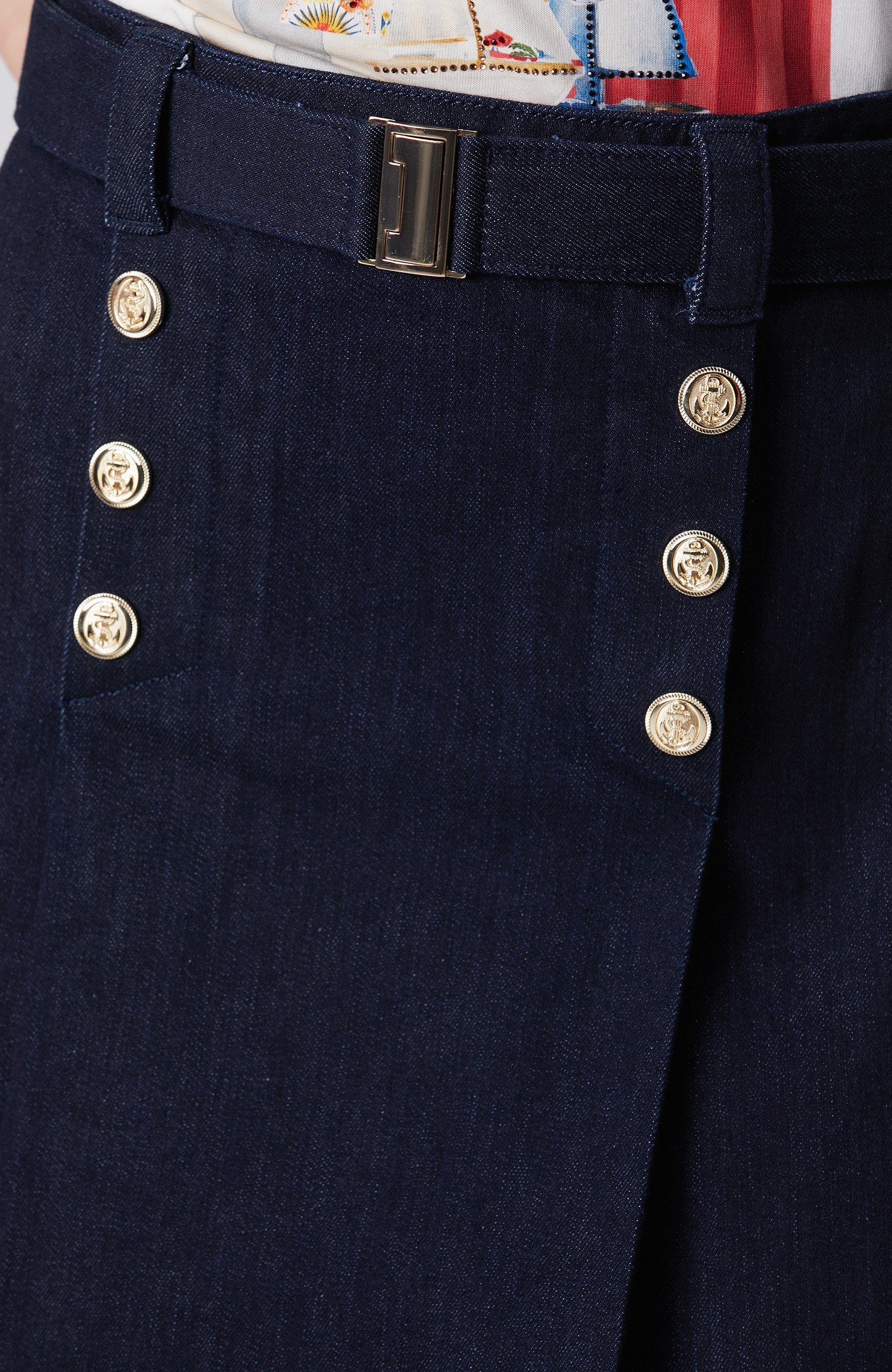 Koyu Indigo Mavi Kemer Detaylı Denim Etek