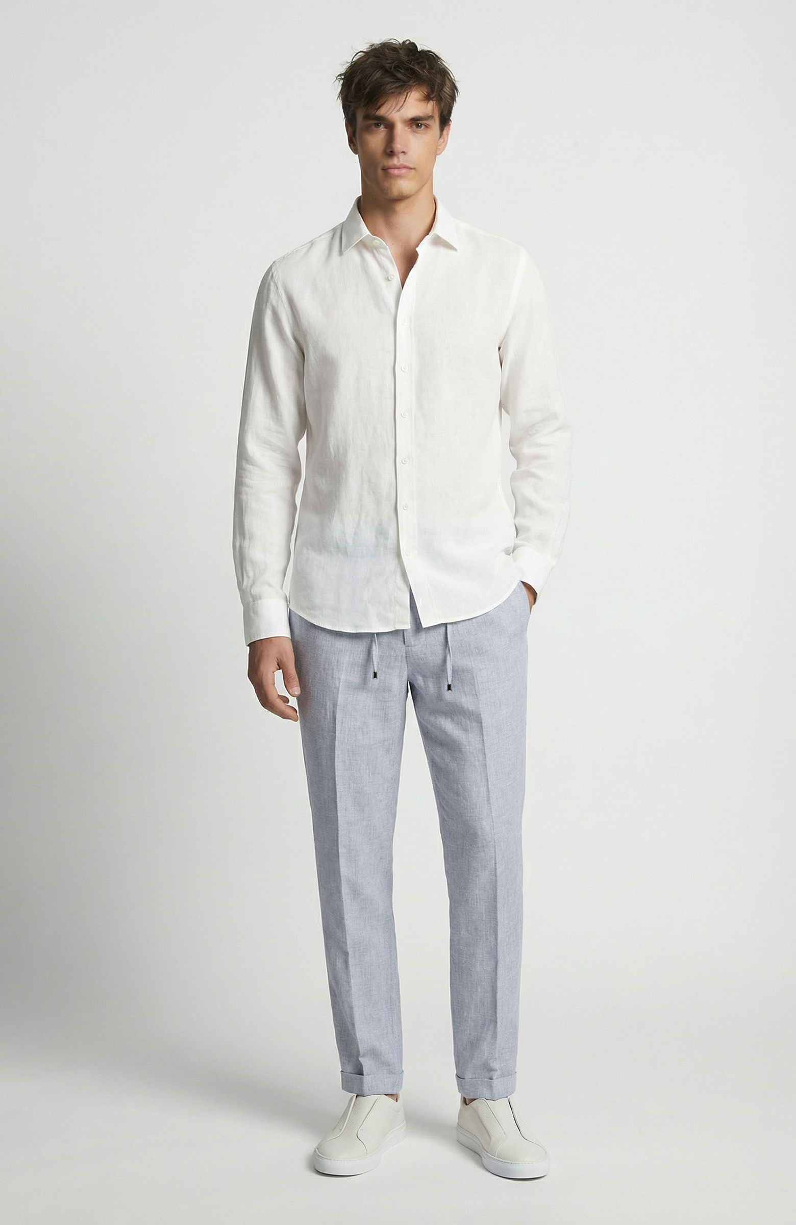 Comfort Kırık Beyaz Keten Karışımlı Gömlek