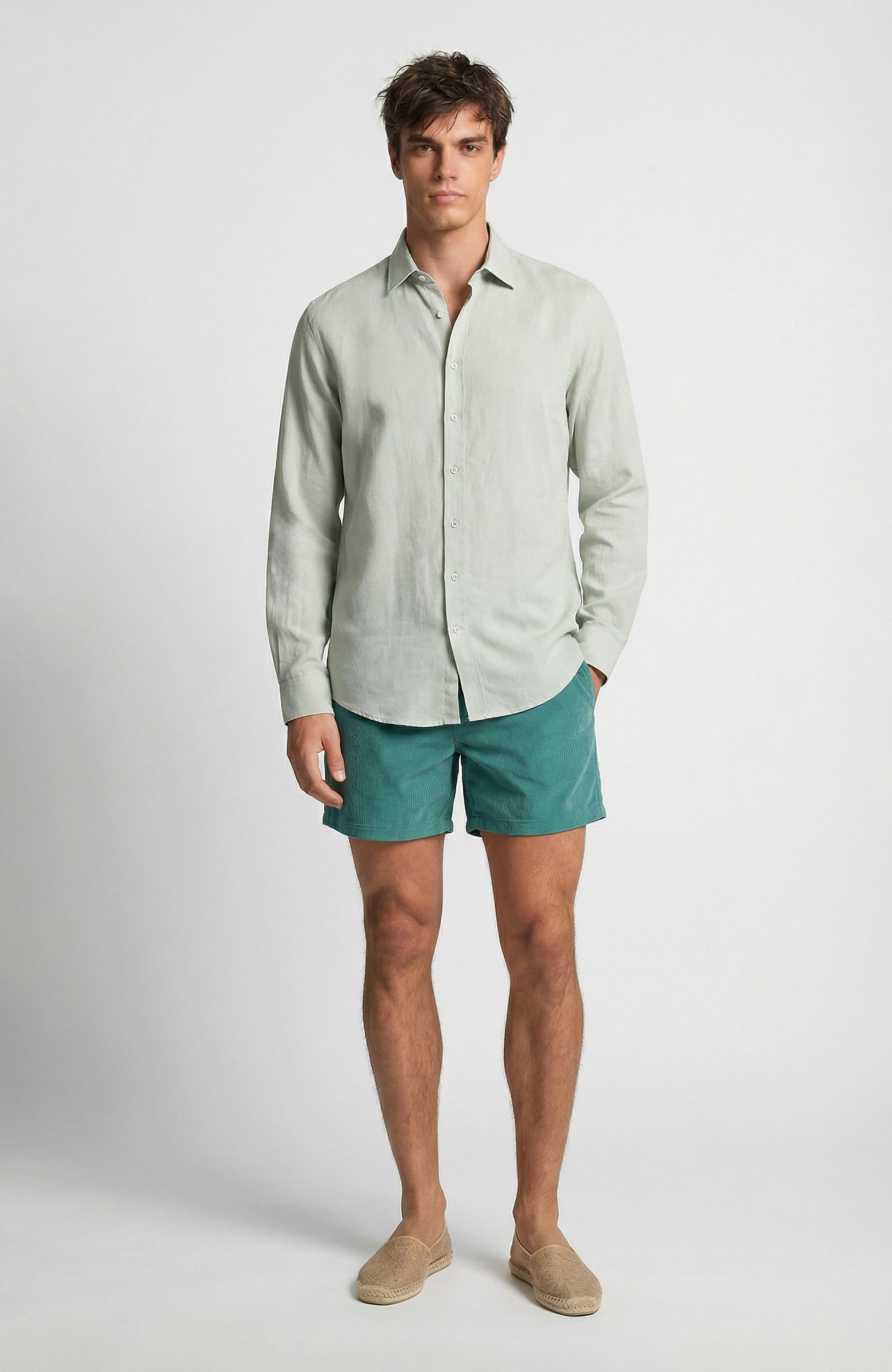 Mint (Nane) Keten Karışımlı Comfort Gömlek