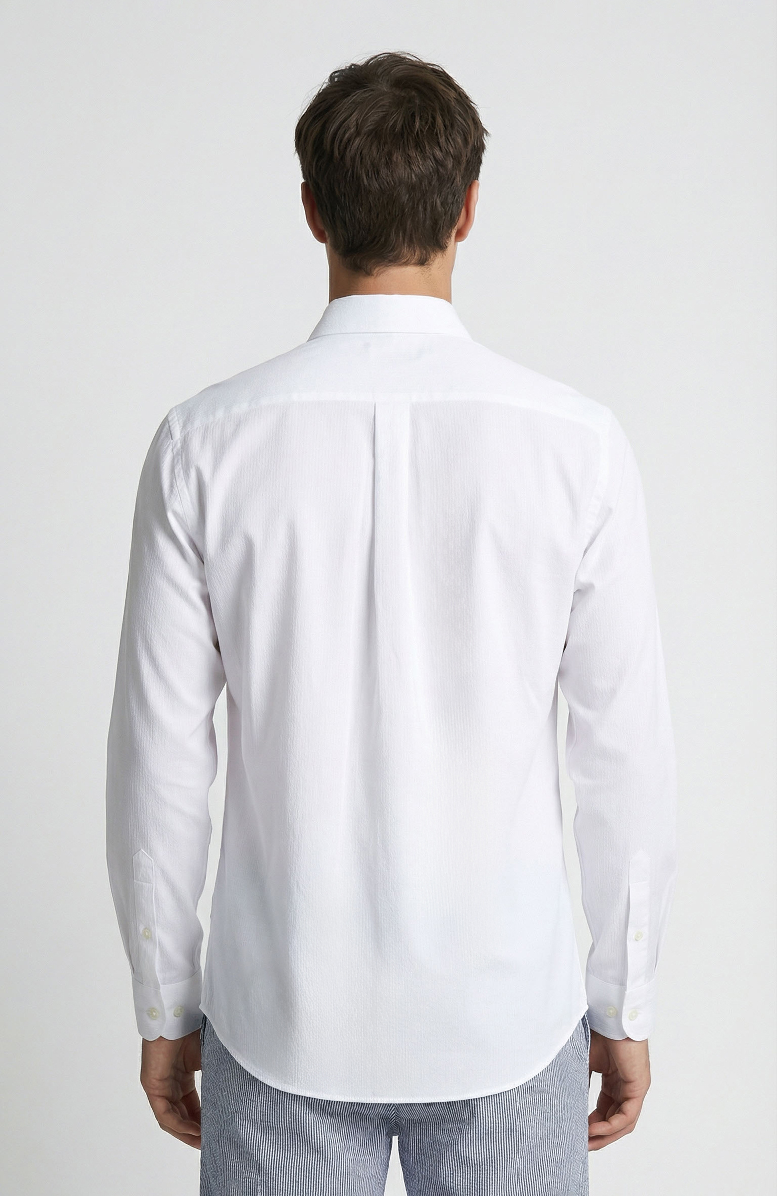 Beyaz Çizgili Gofreli Gömlek