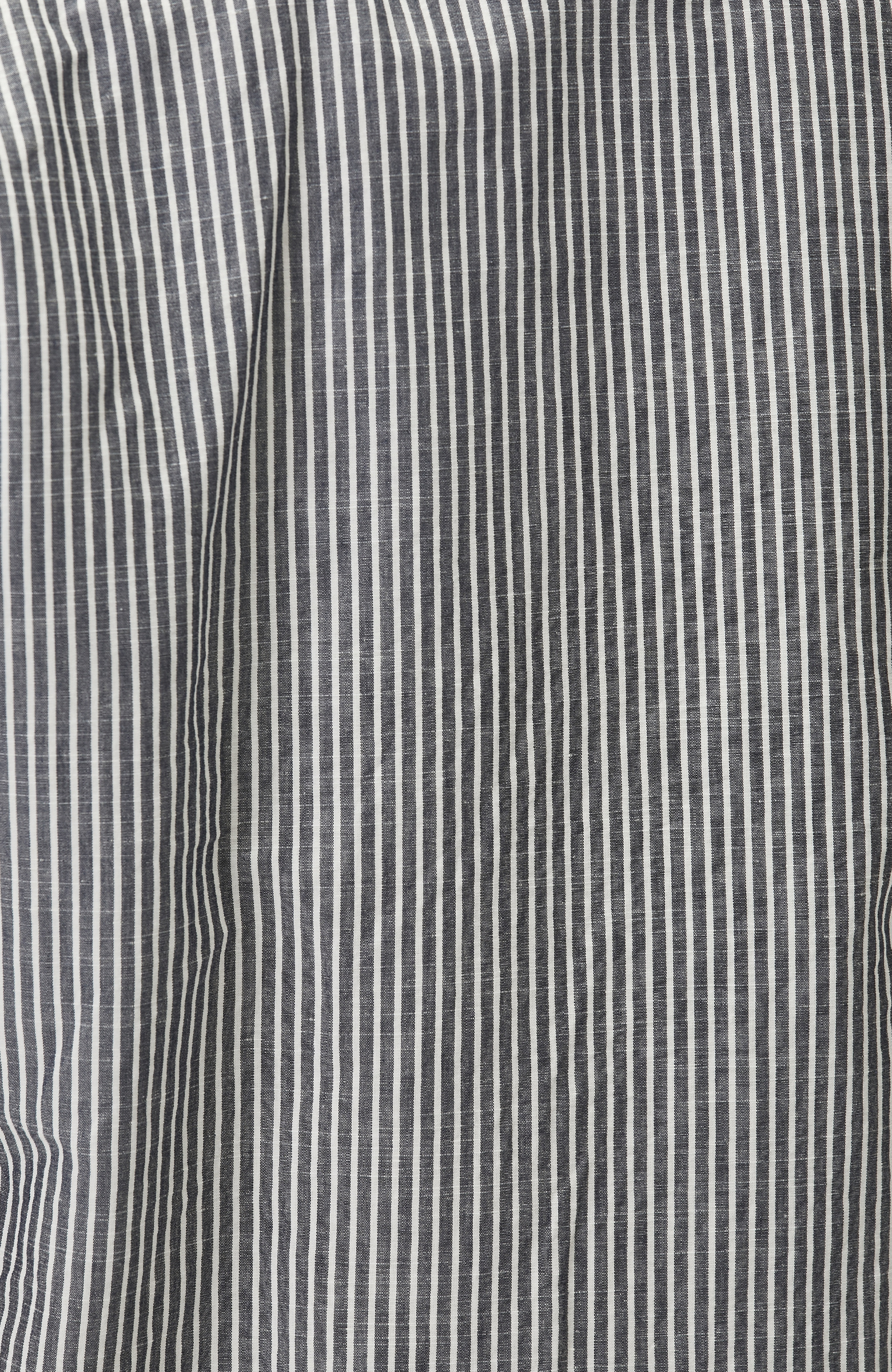 Lacivert Keten Karışımlı Gofreli Çizgili Gömlek