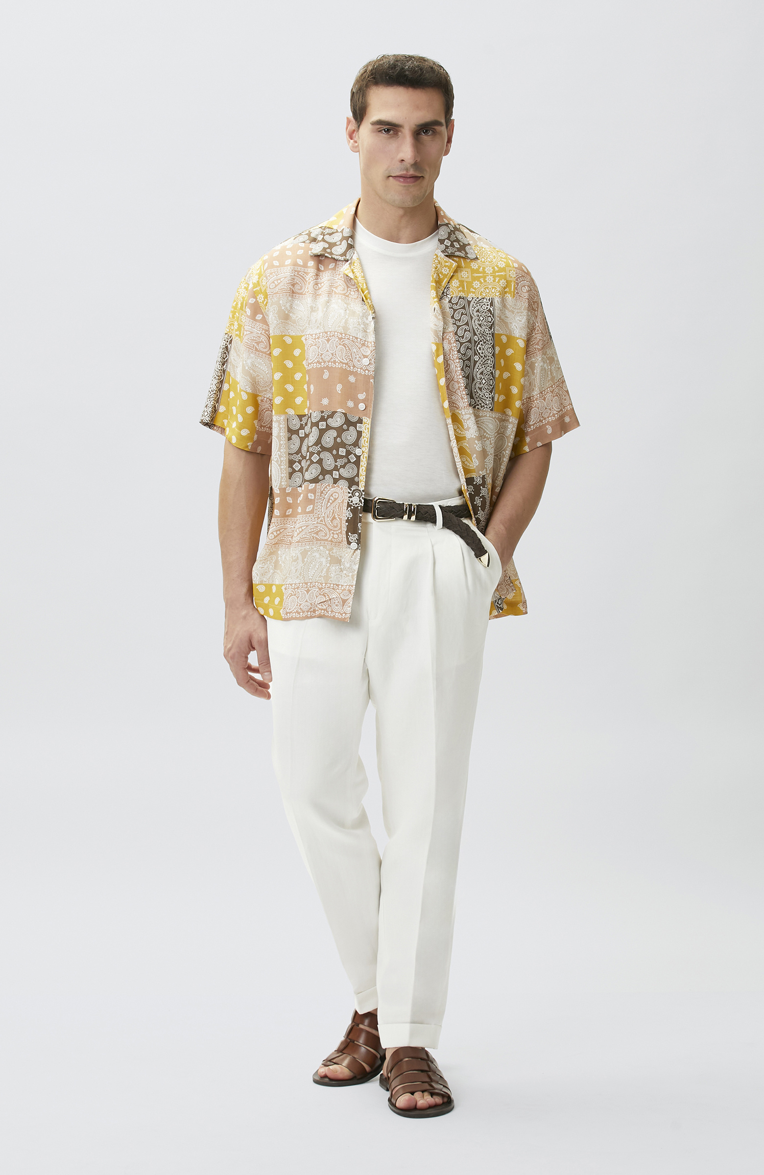 Relaxed Fit Safran Şal Desen Baskılı Gömlek