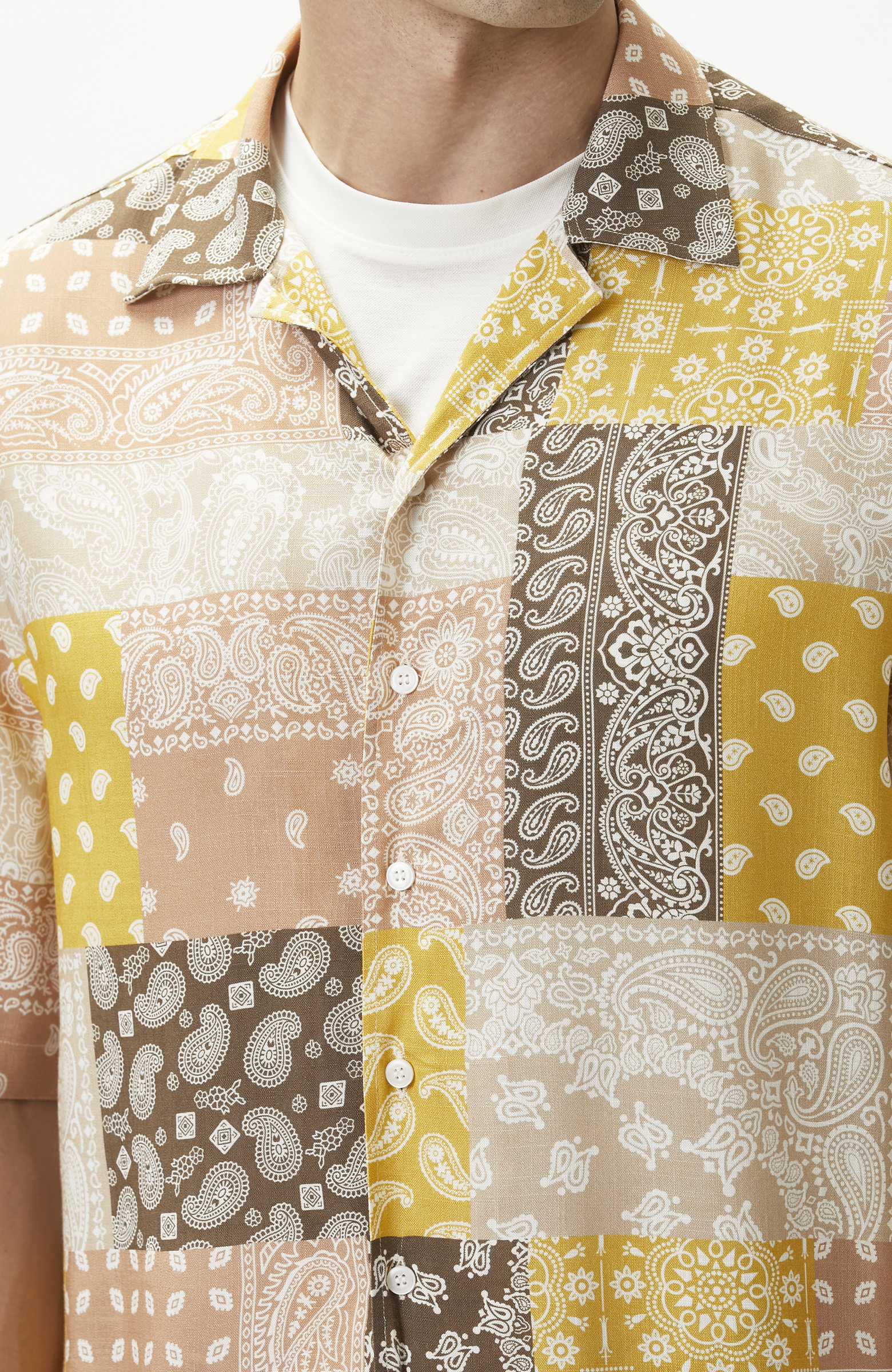 Relaxed Fit Safran Şal Desen Baskılı Gömlek