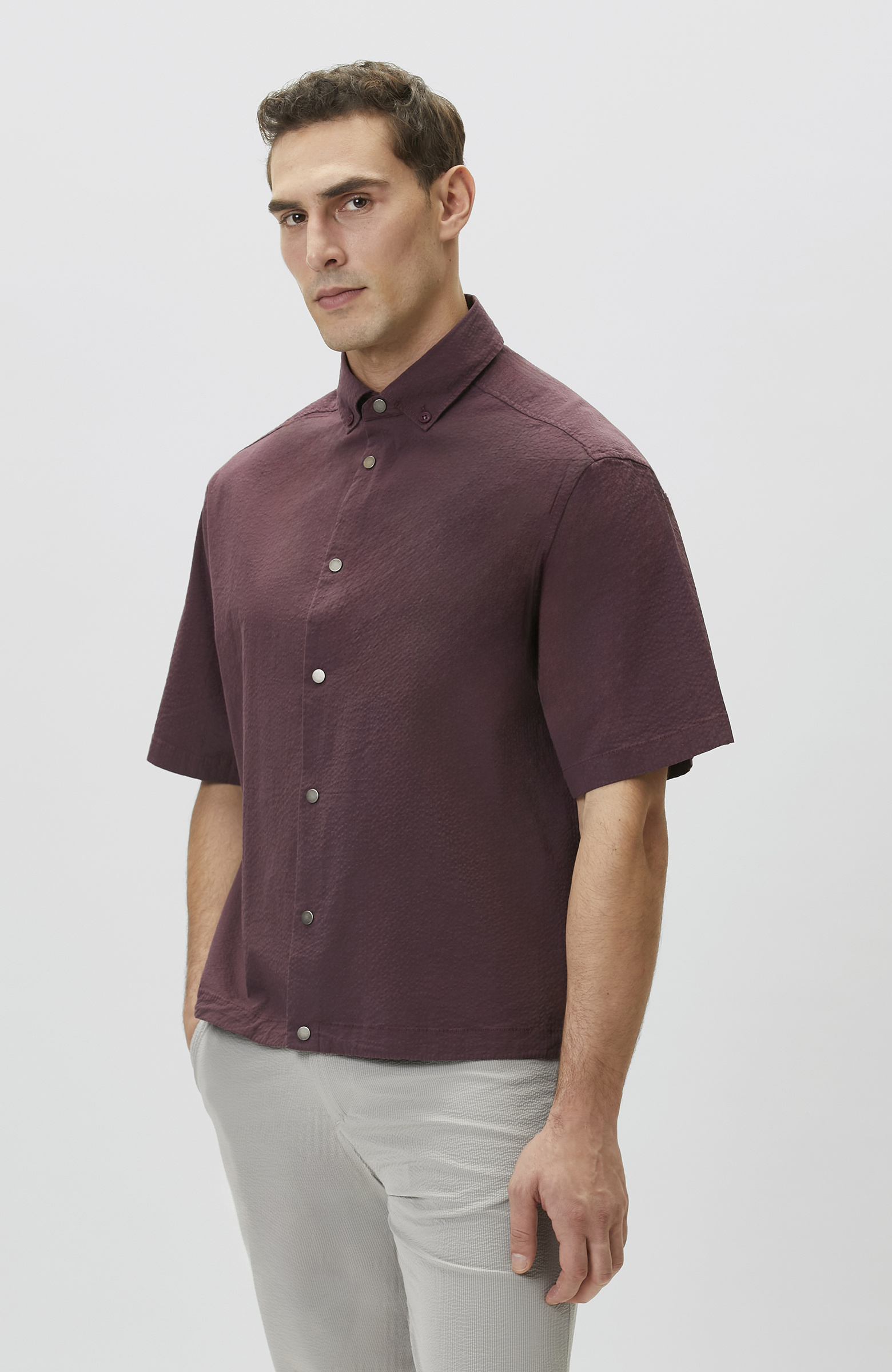 Relaxed Fit Bordo Etek Ucu Lastikli Gofreli Gömlek