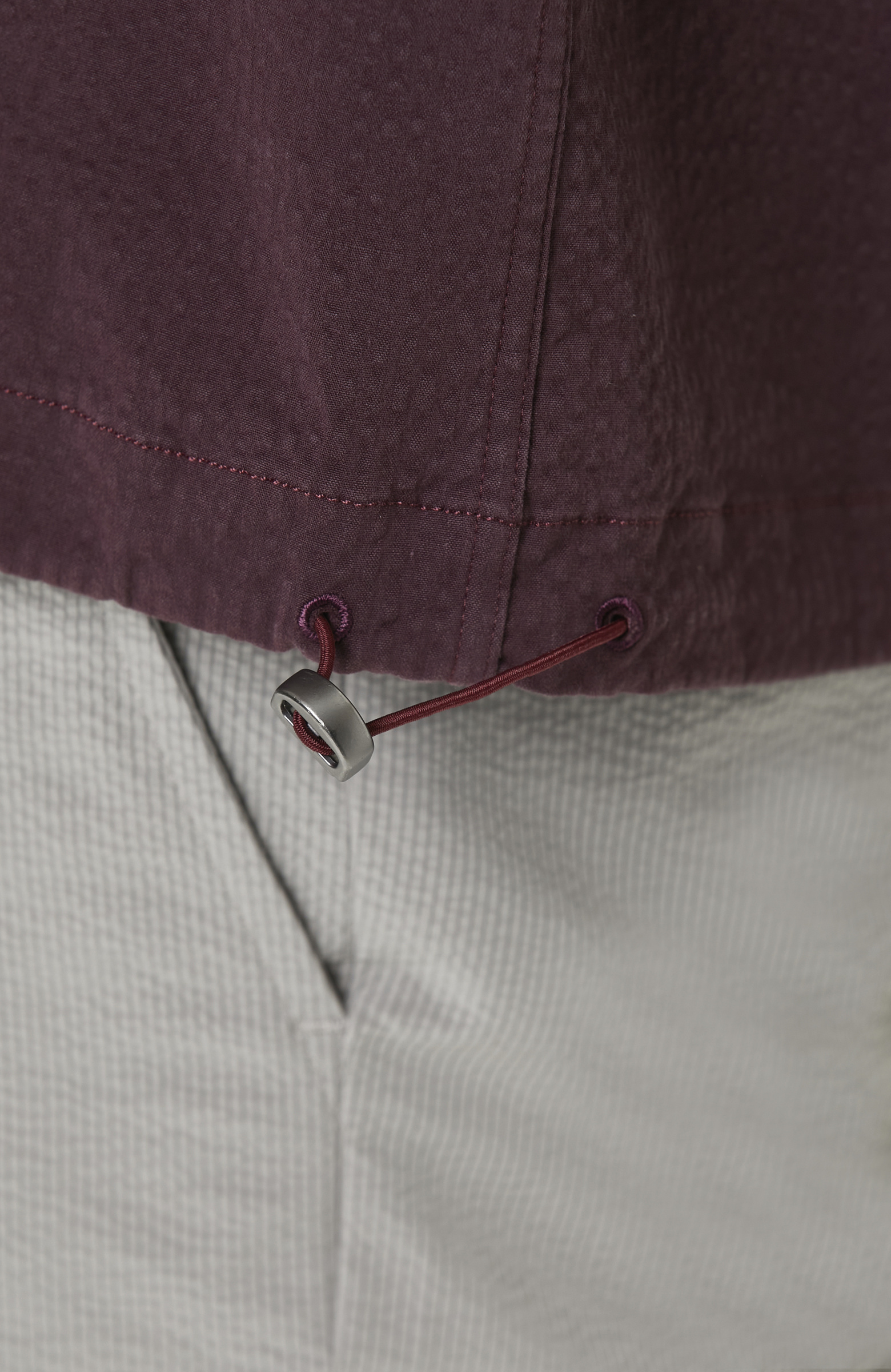 Relaxed Fit Bordo Etek Ucu Lastikli Gofreli Gömlek