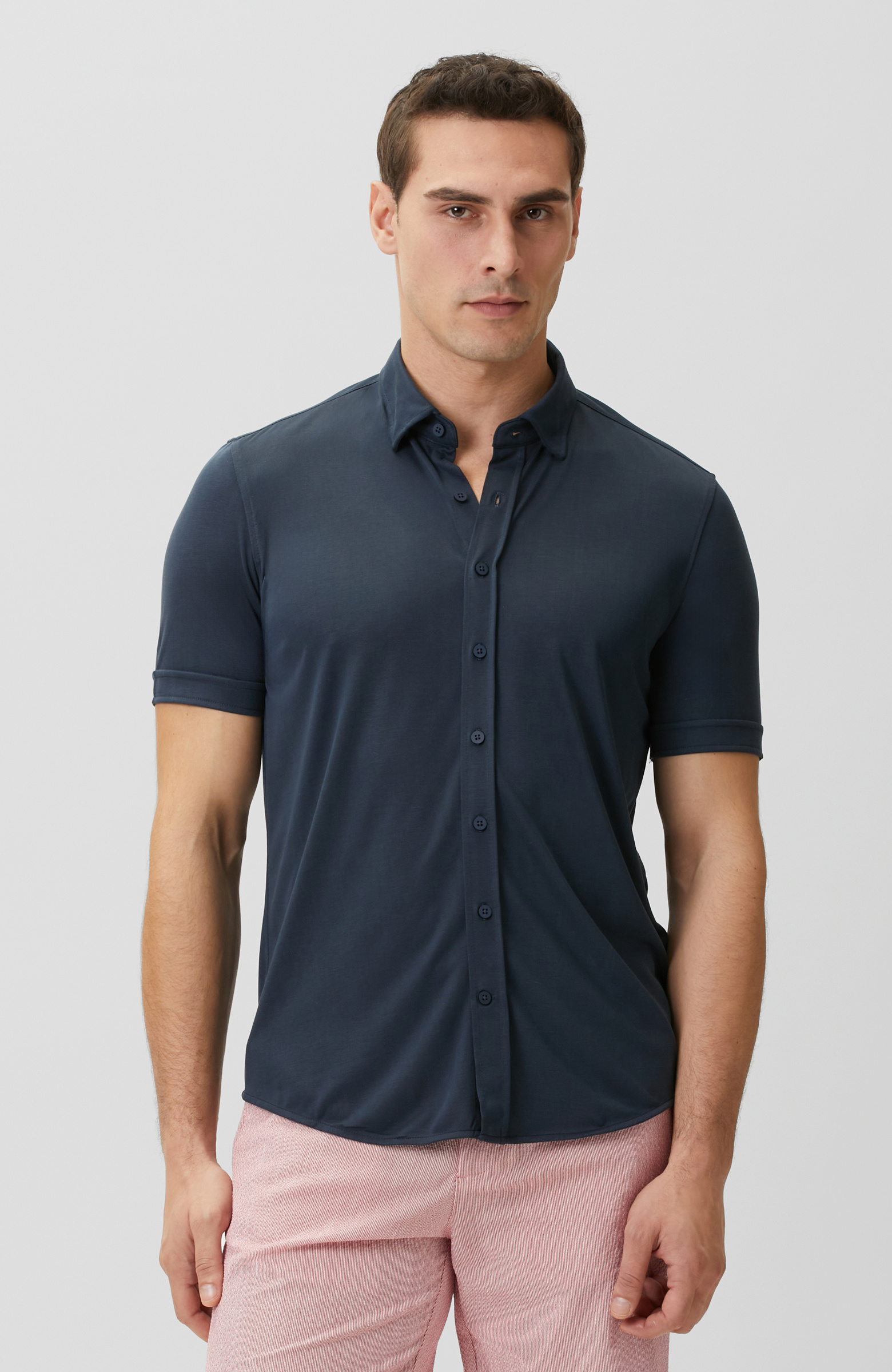 Navy Blue Short Sleeve Comfort Knitted Shirt