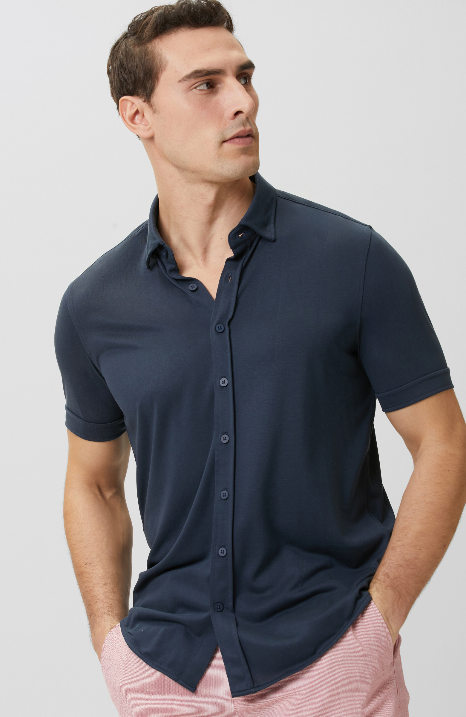 Navy Blue Short Sleeve Comfort Knitted Shirt