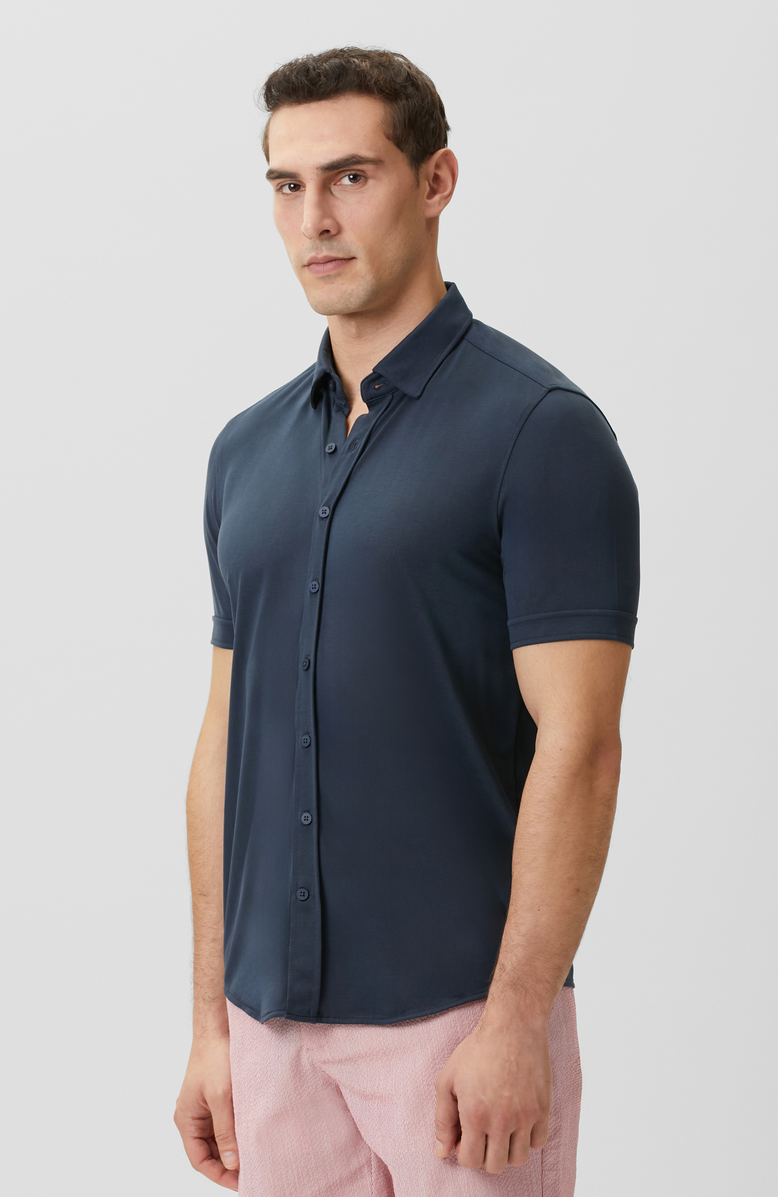 Navy Blue Short Sleeve Comfort Knitted Shirt