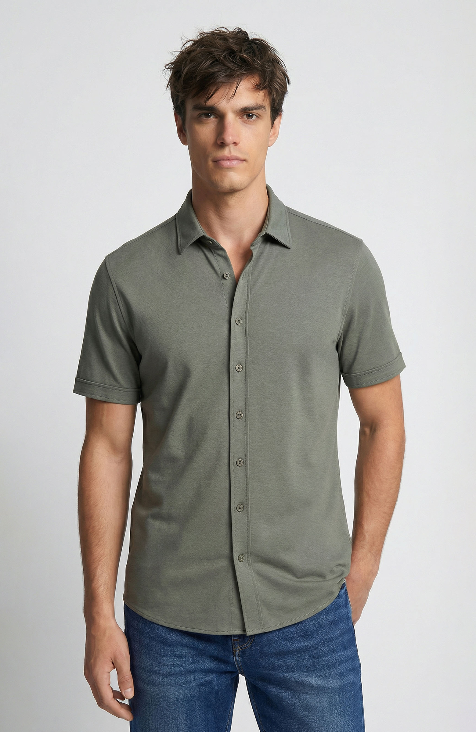 Khaki Short Sleeve Knitted Shirt