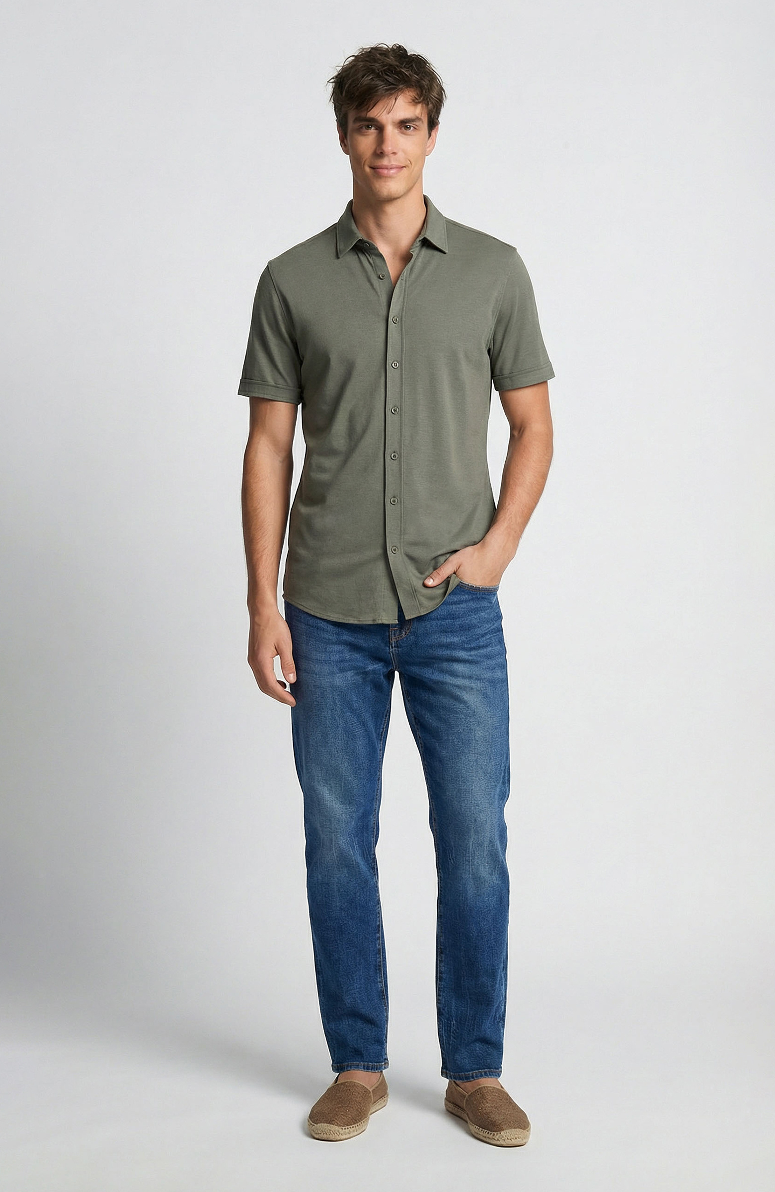 Khaki Short Sleeve Knitted Shirt