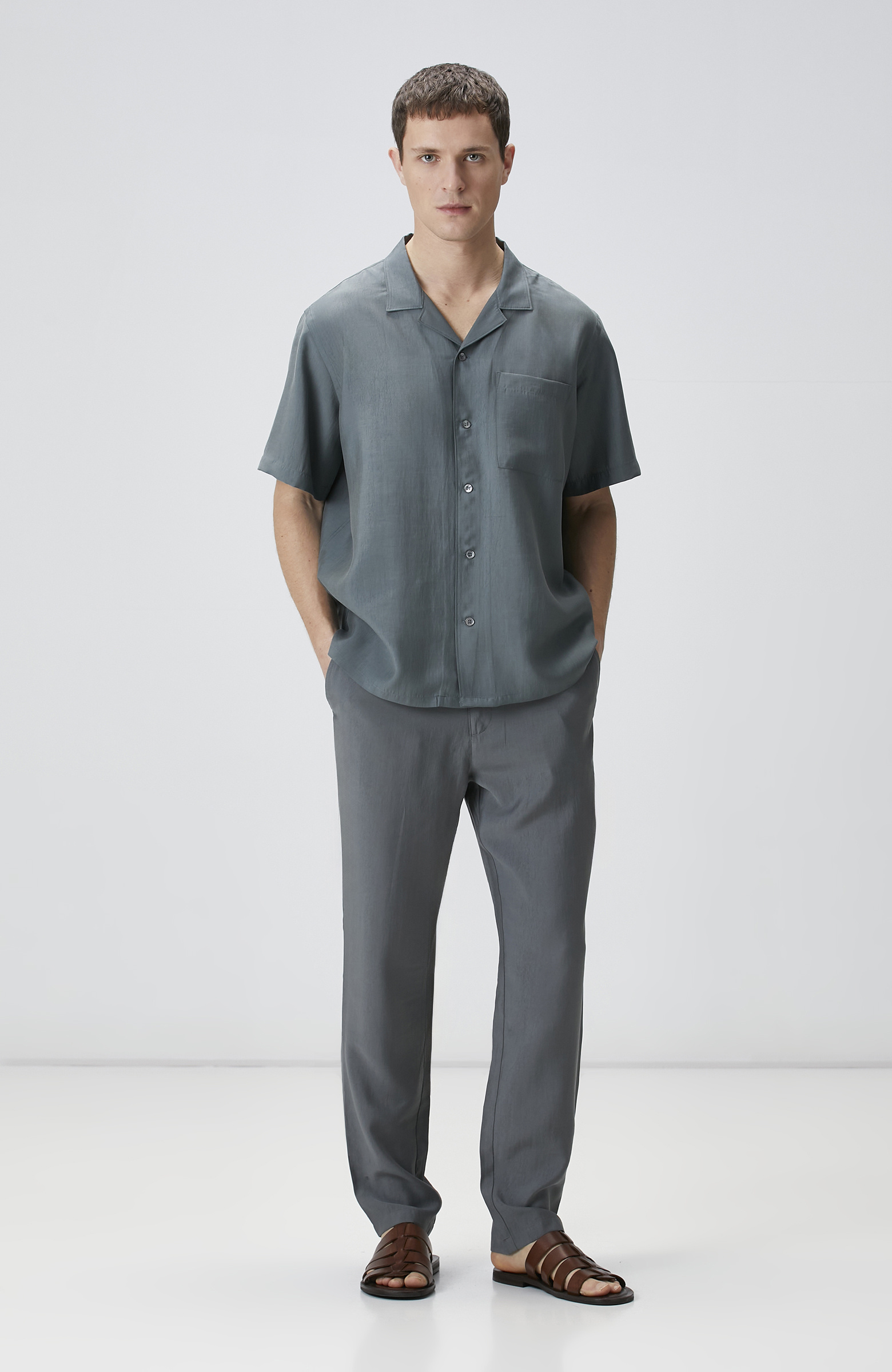 Petrol Beli Bağcıklı Lyocell Pantolon