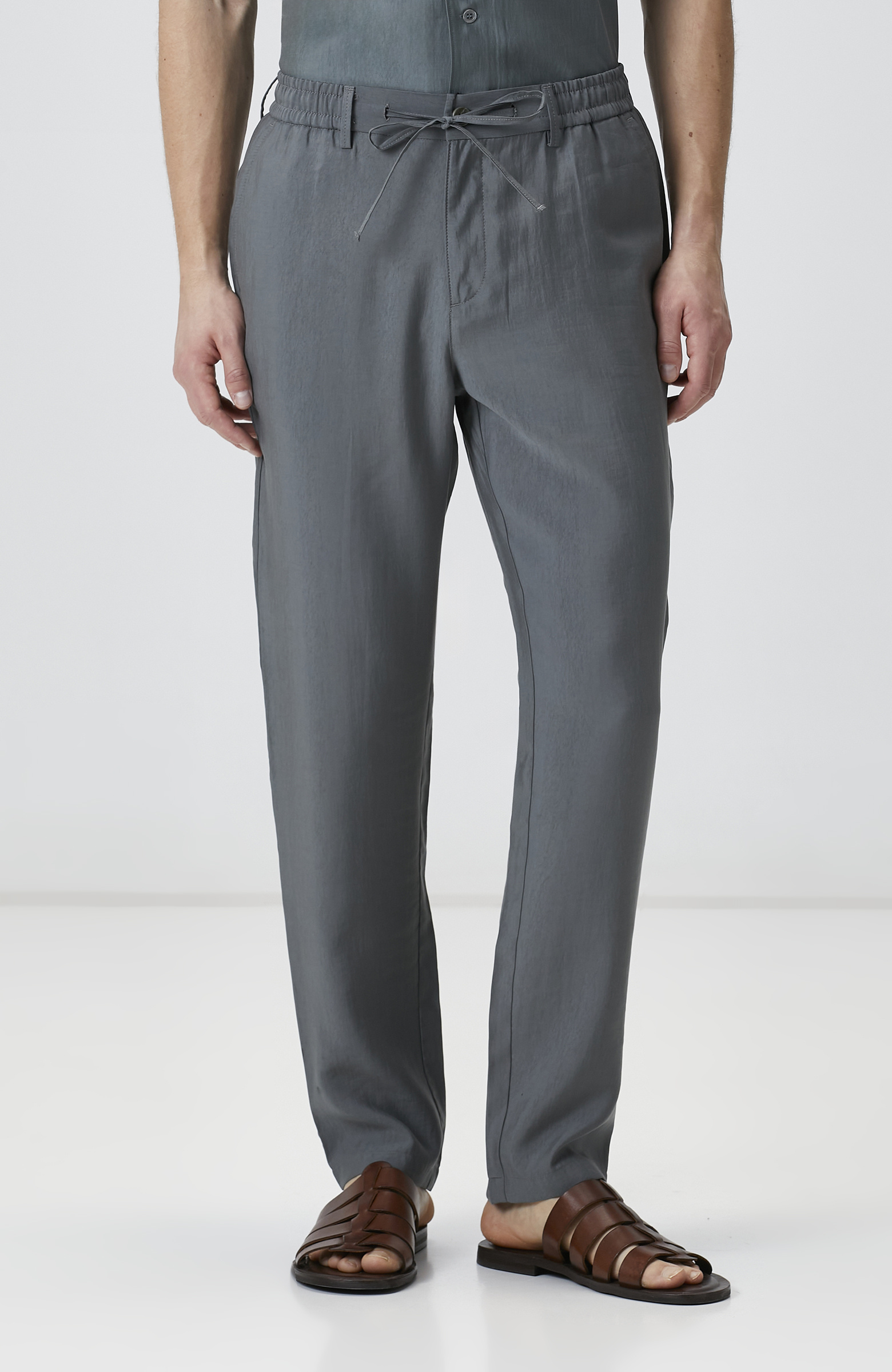 Petrol Beli Bağcıklı Lyocell Pantolon