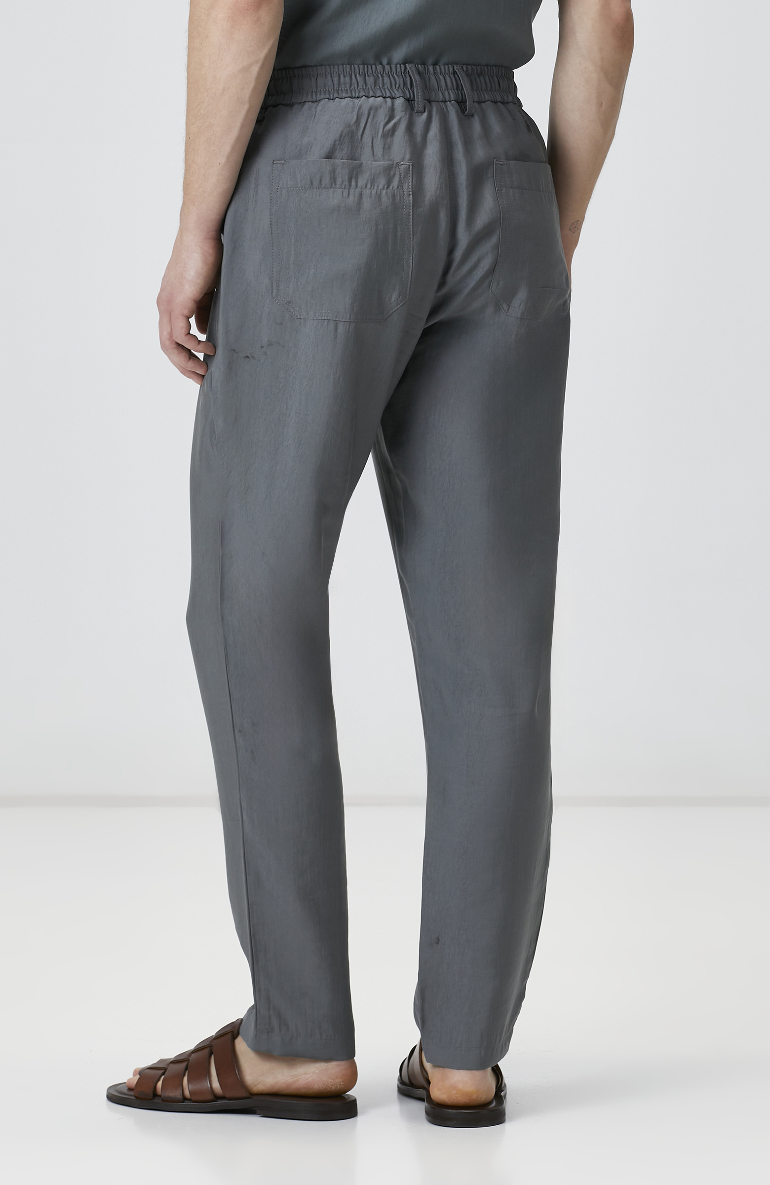 Petrol Beli Bağcıklı Lyocell Pantolon