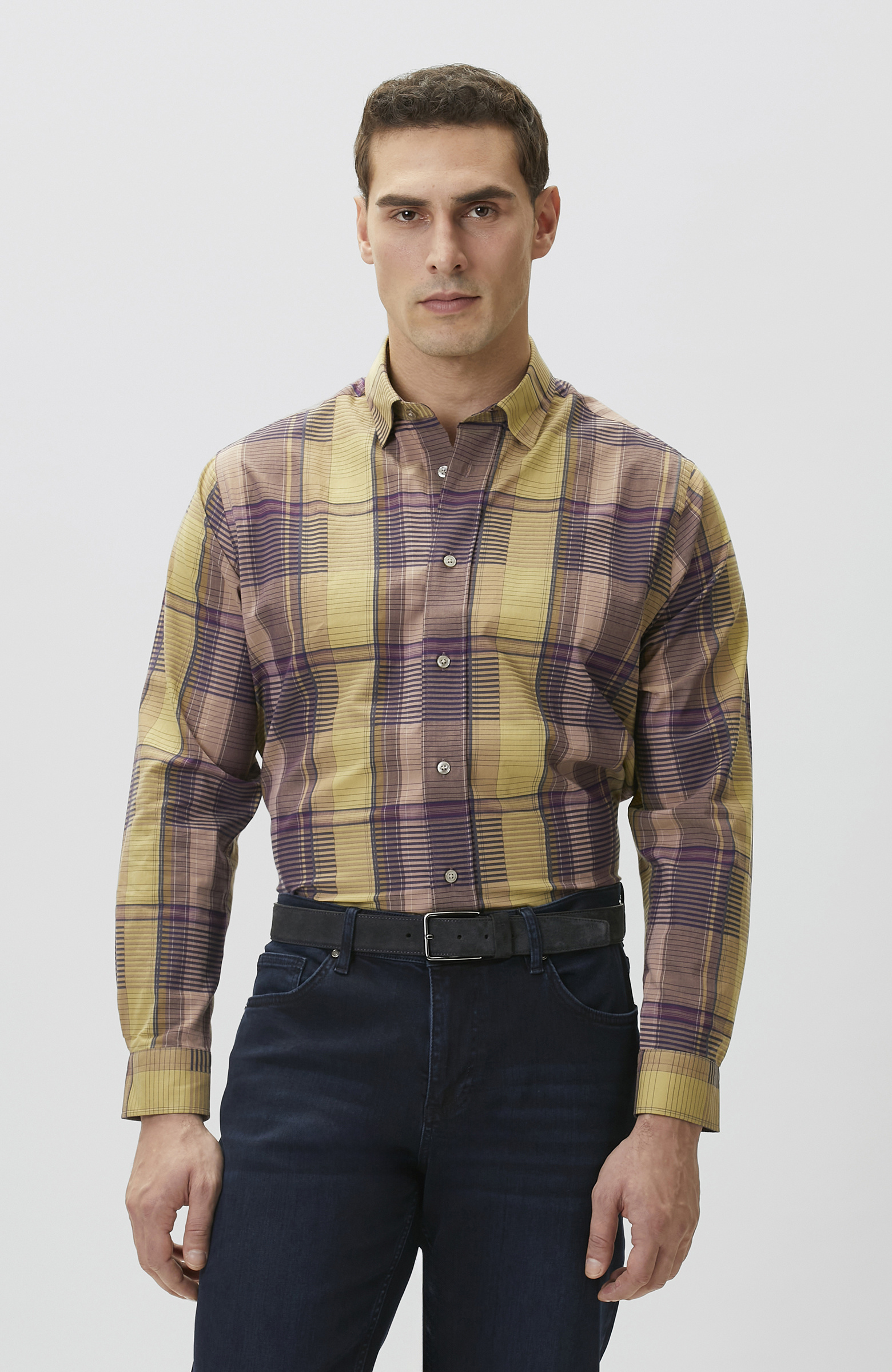 Relaxed Fit Bordo Haki Ekoseli Gömlek