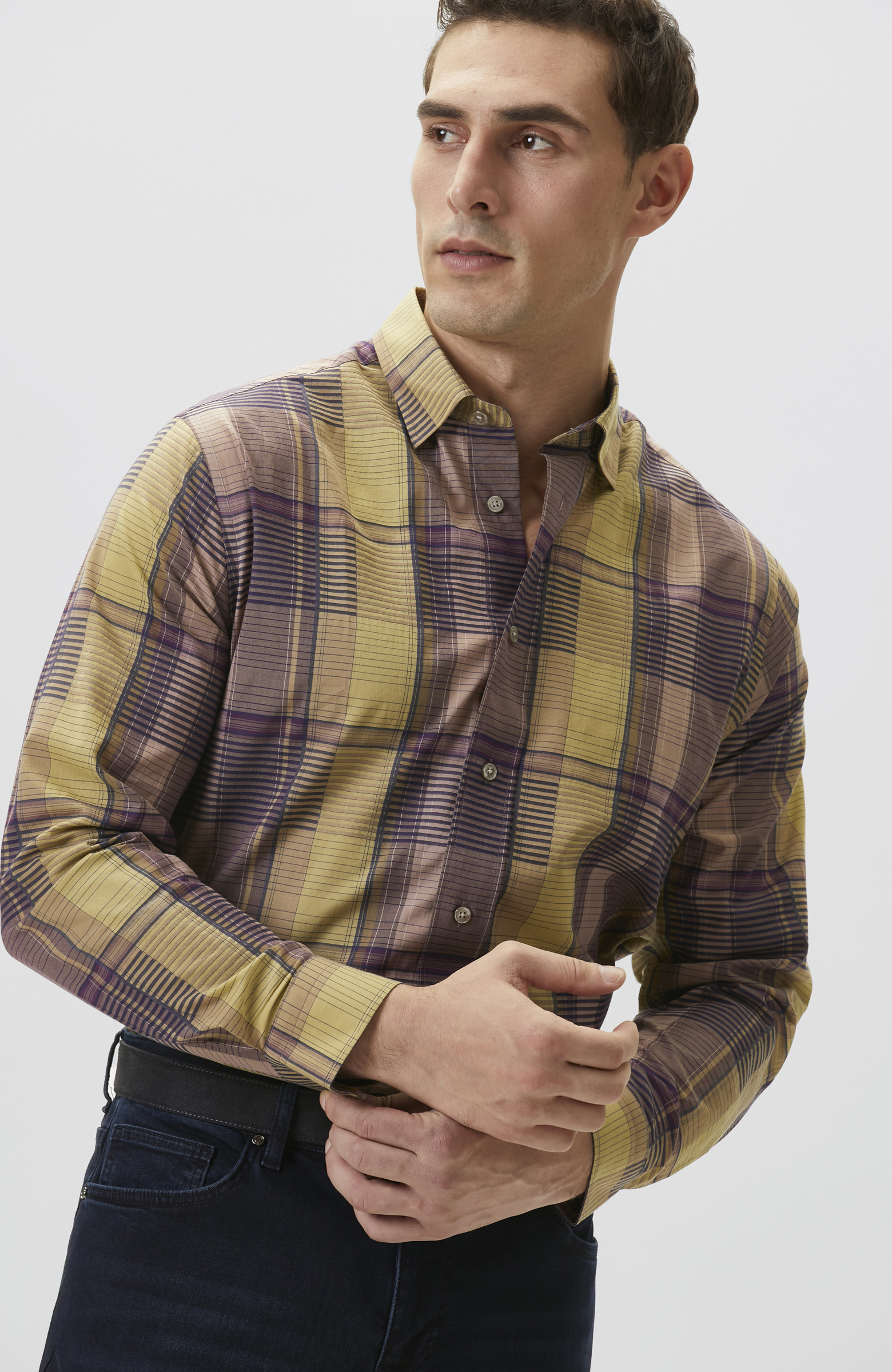 Relaxed Fit Bordo Haki Ekoseli Gömlek