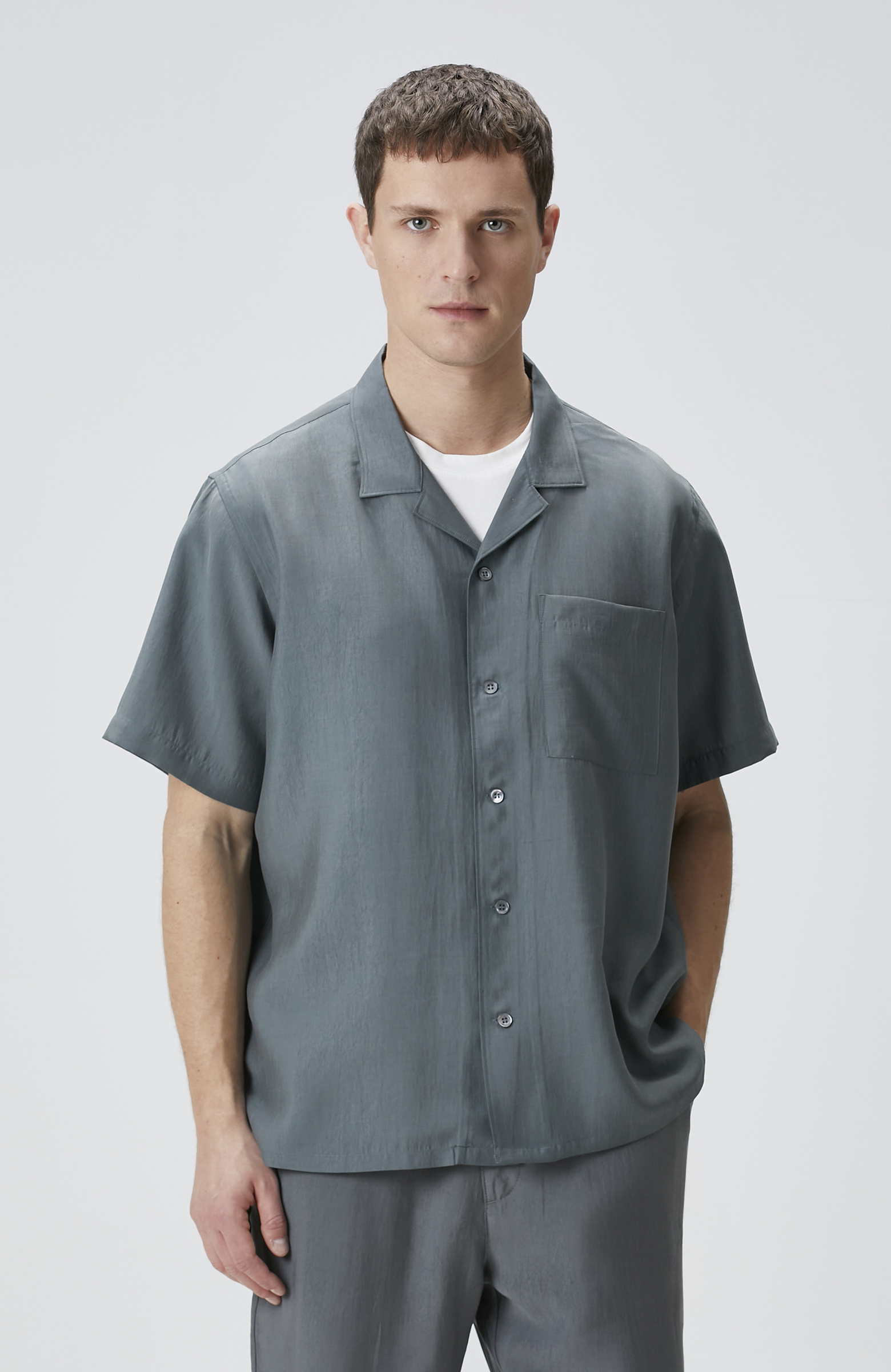 Petrol Lyocell Kısa Kollu Gömlek