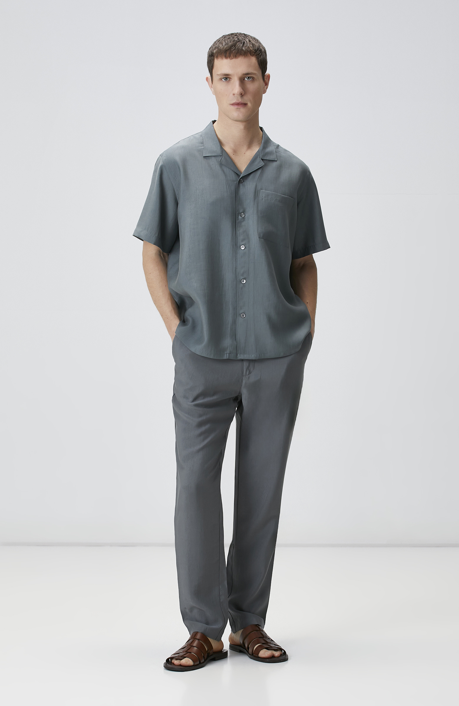 Petrol Lyocell Kısa Kollu Gömlek