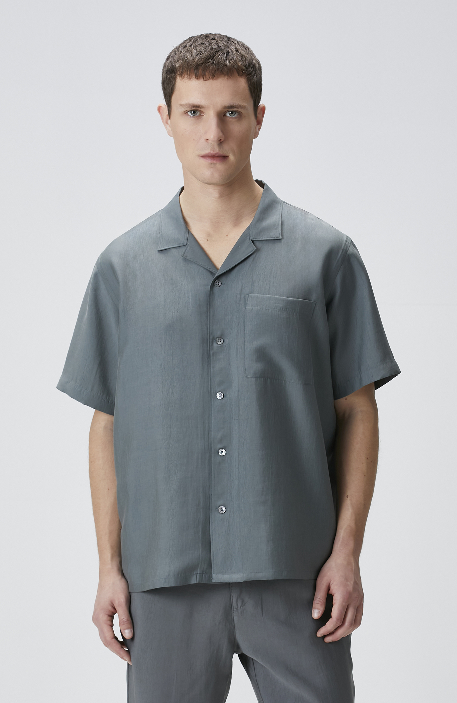 Petrol Lyocell Kısa Kollu Gömlek