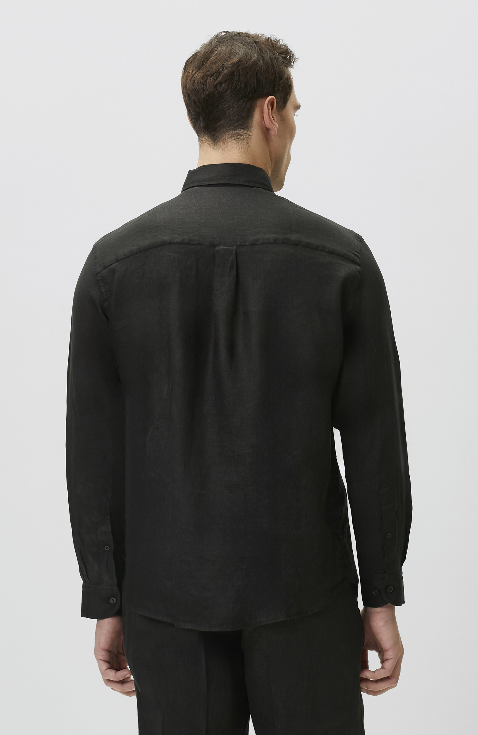 Comfort Fit Siyah Keten Gömlek