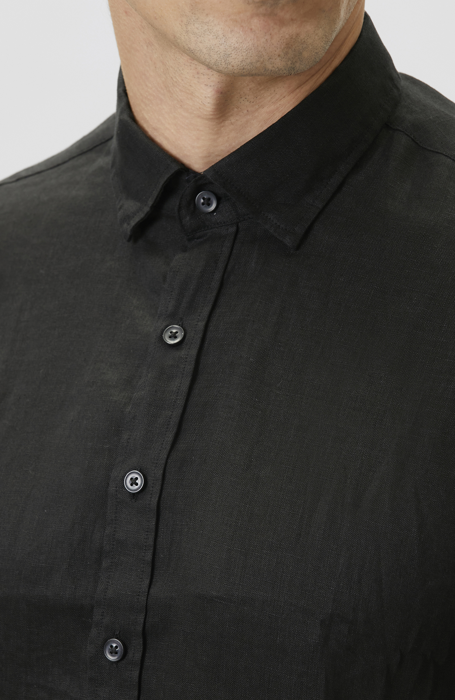 Comfort Fit Siyah Keten Gömlek