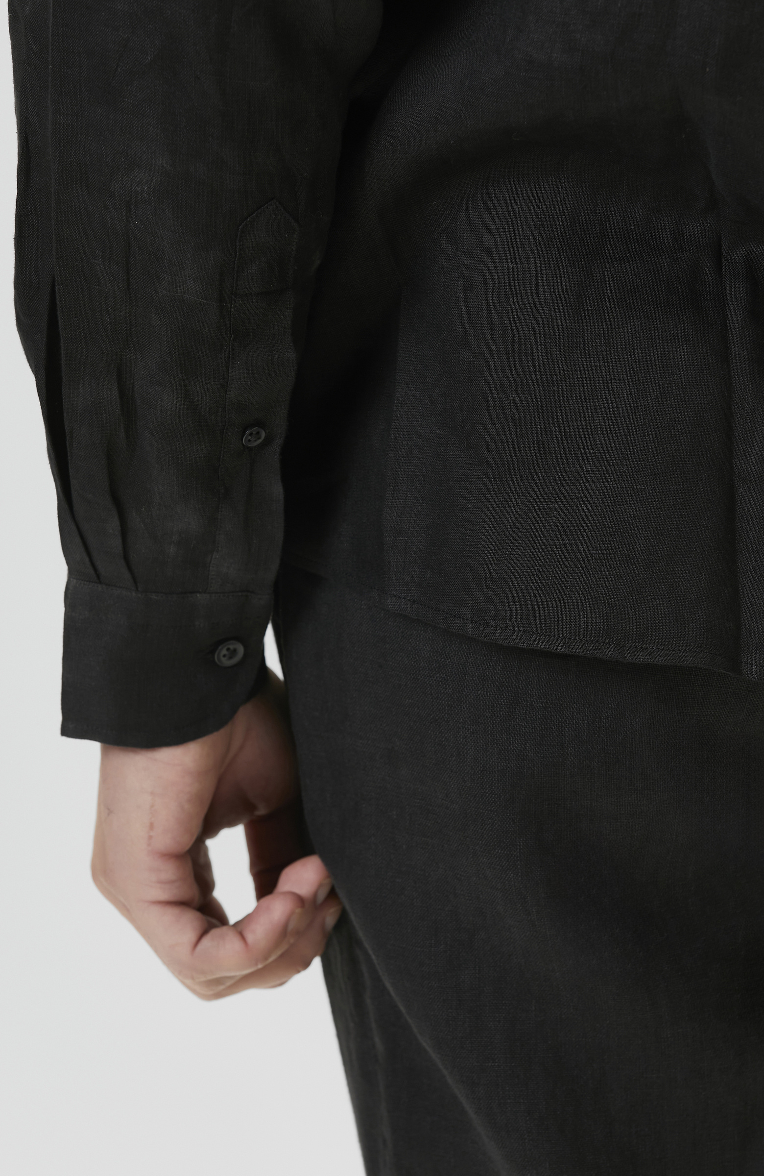 Comfort Fit Siyah Keten Gömlek