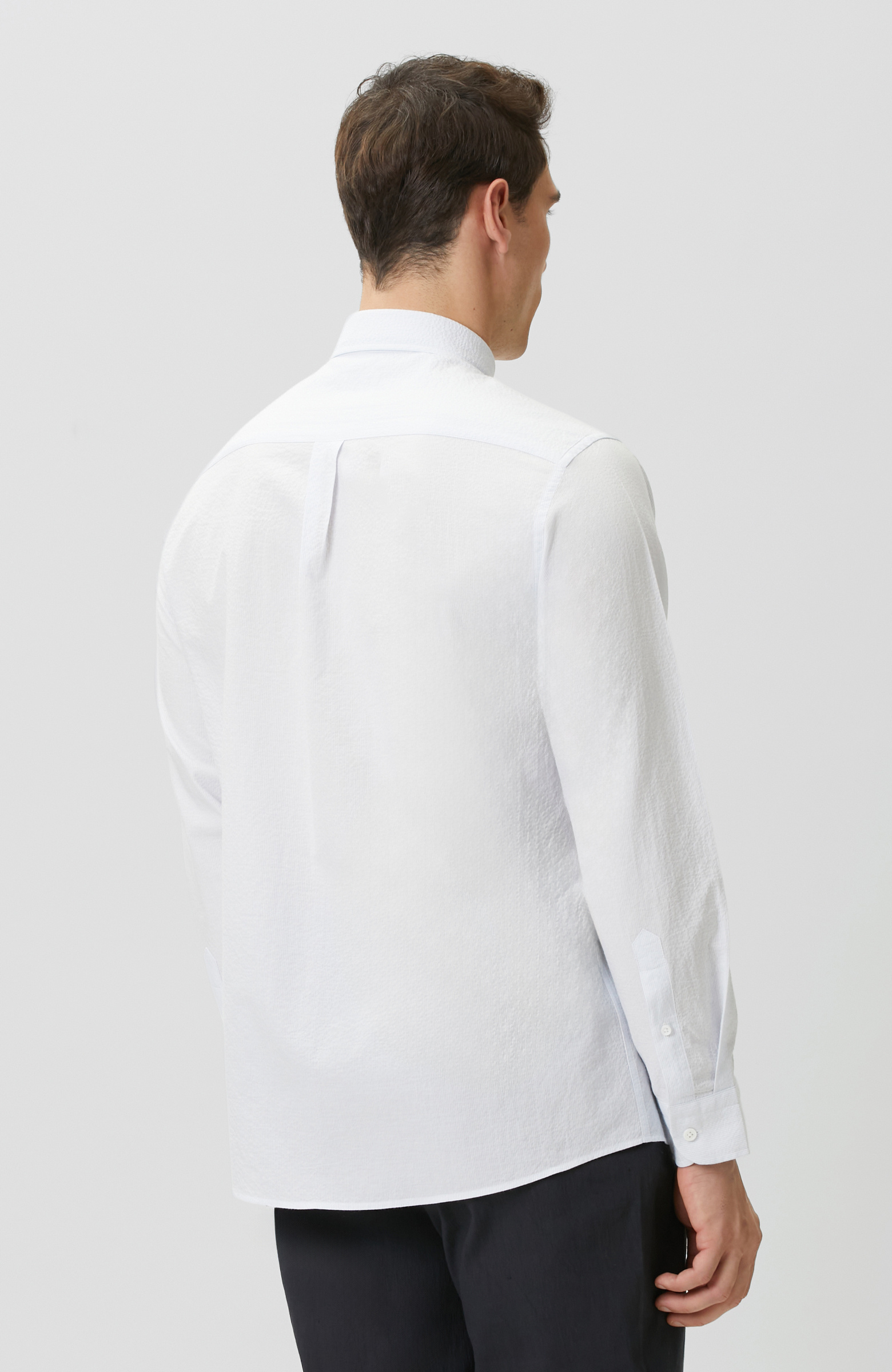 Mavi Beyaz Çizgili Gofreli Comfort Gömlek