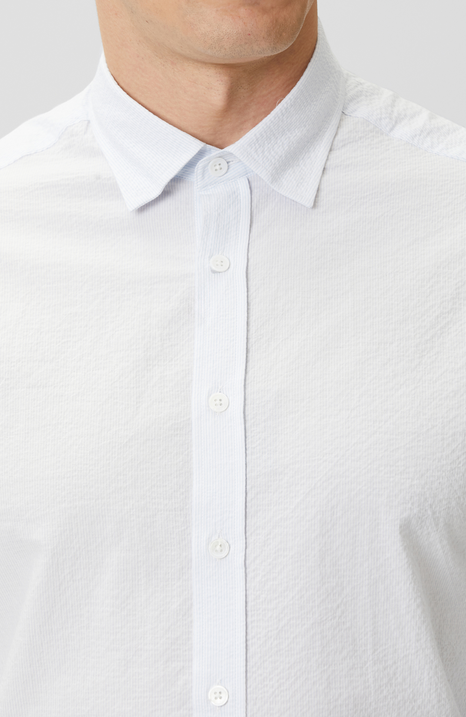 Mavi Beyaz Çizgili Gofreli Comfort Gömlek