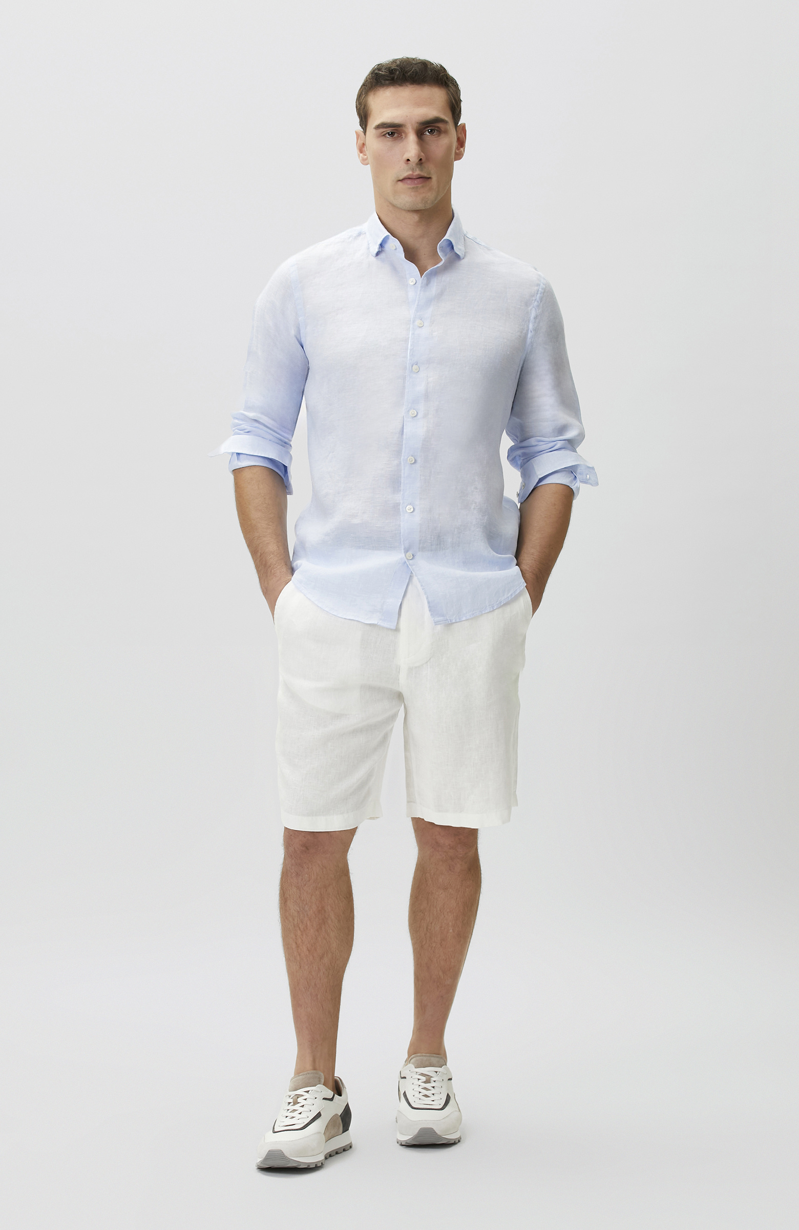 Açık Mavi Keten Gömlek