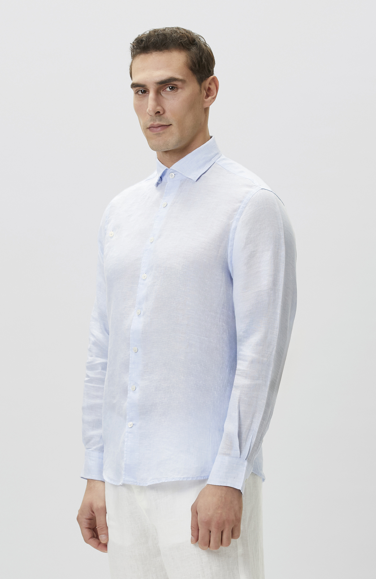 Açık Mavi Keten Gömlek