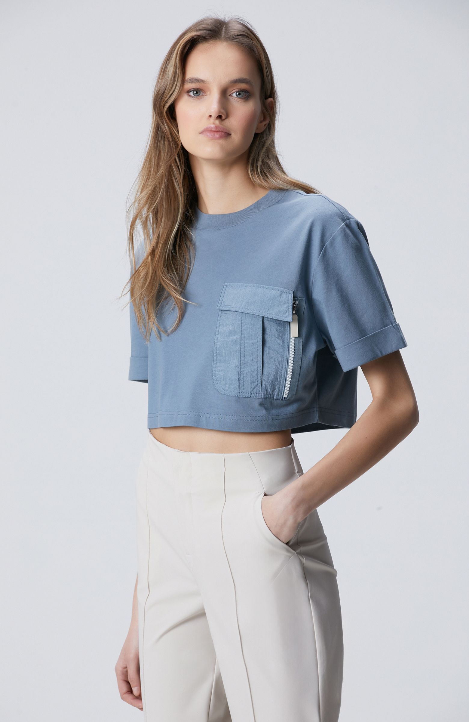 N-Tech Mavi Garni Detaylı T-shirt