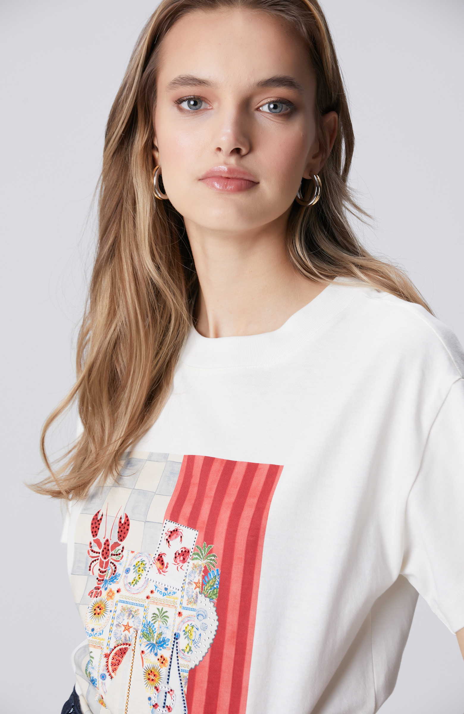 Kırık Beyaz Baskılı T-shirt