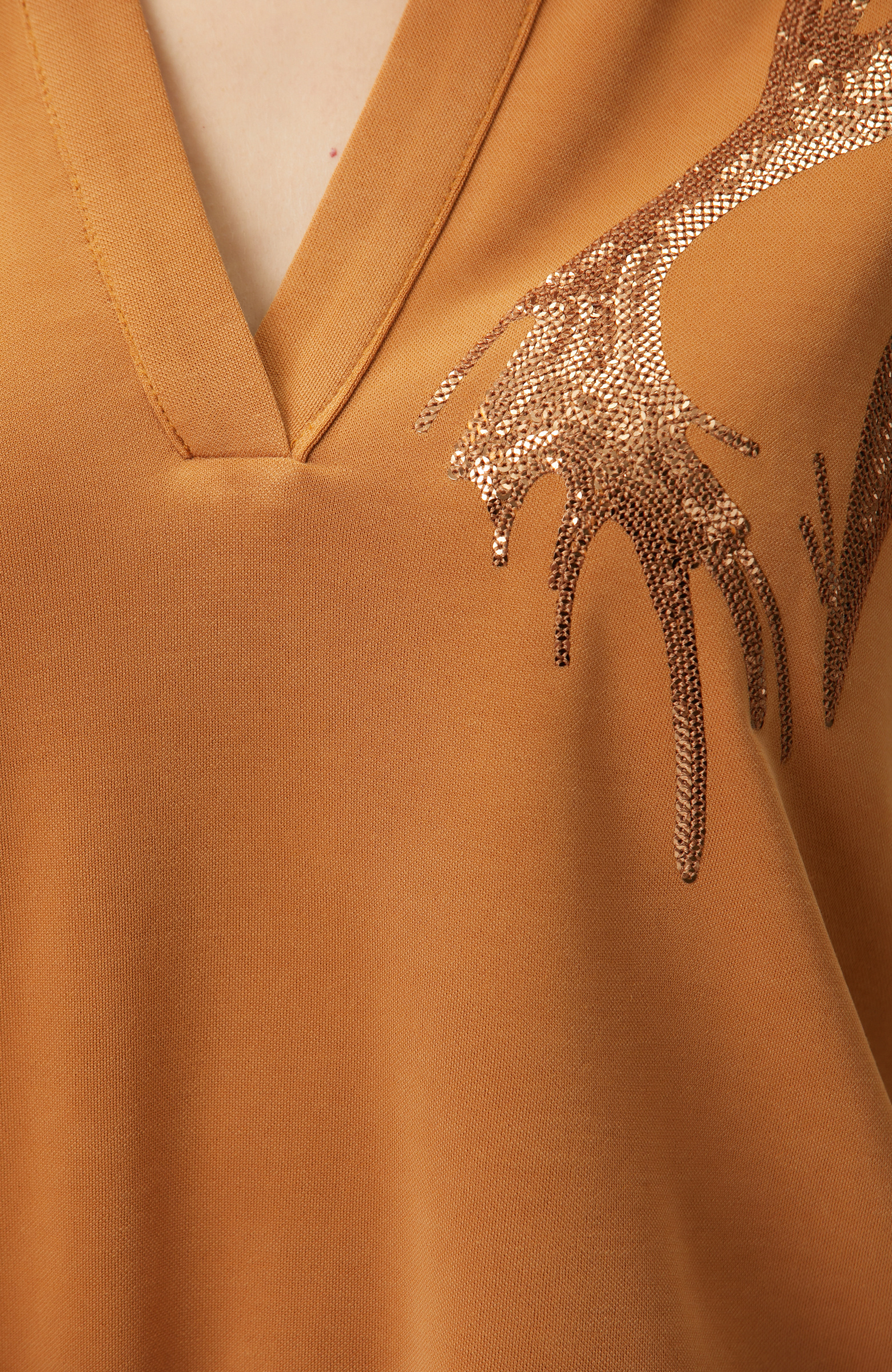 Cinnamon Sequin Embroidery Detailed T-shirt