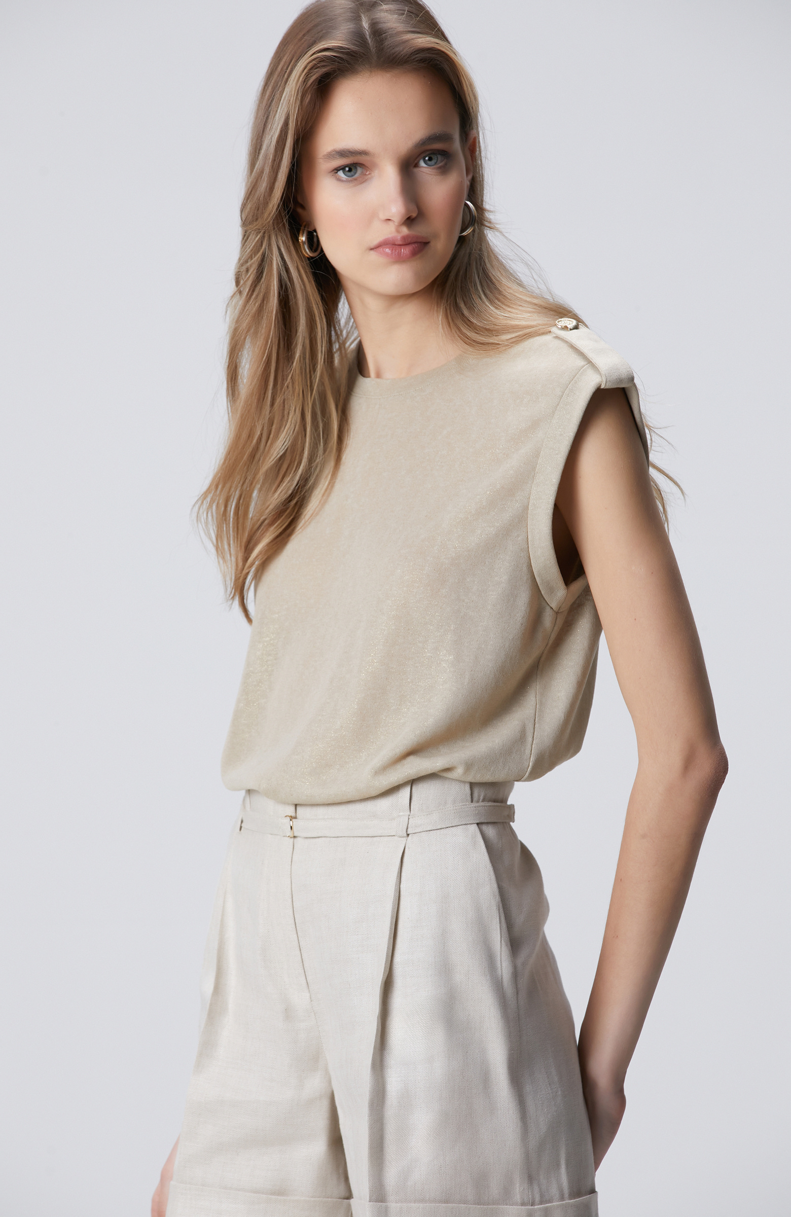 Beige Foil Printed T-shirt