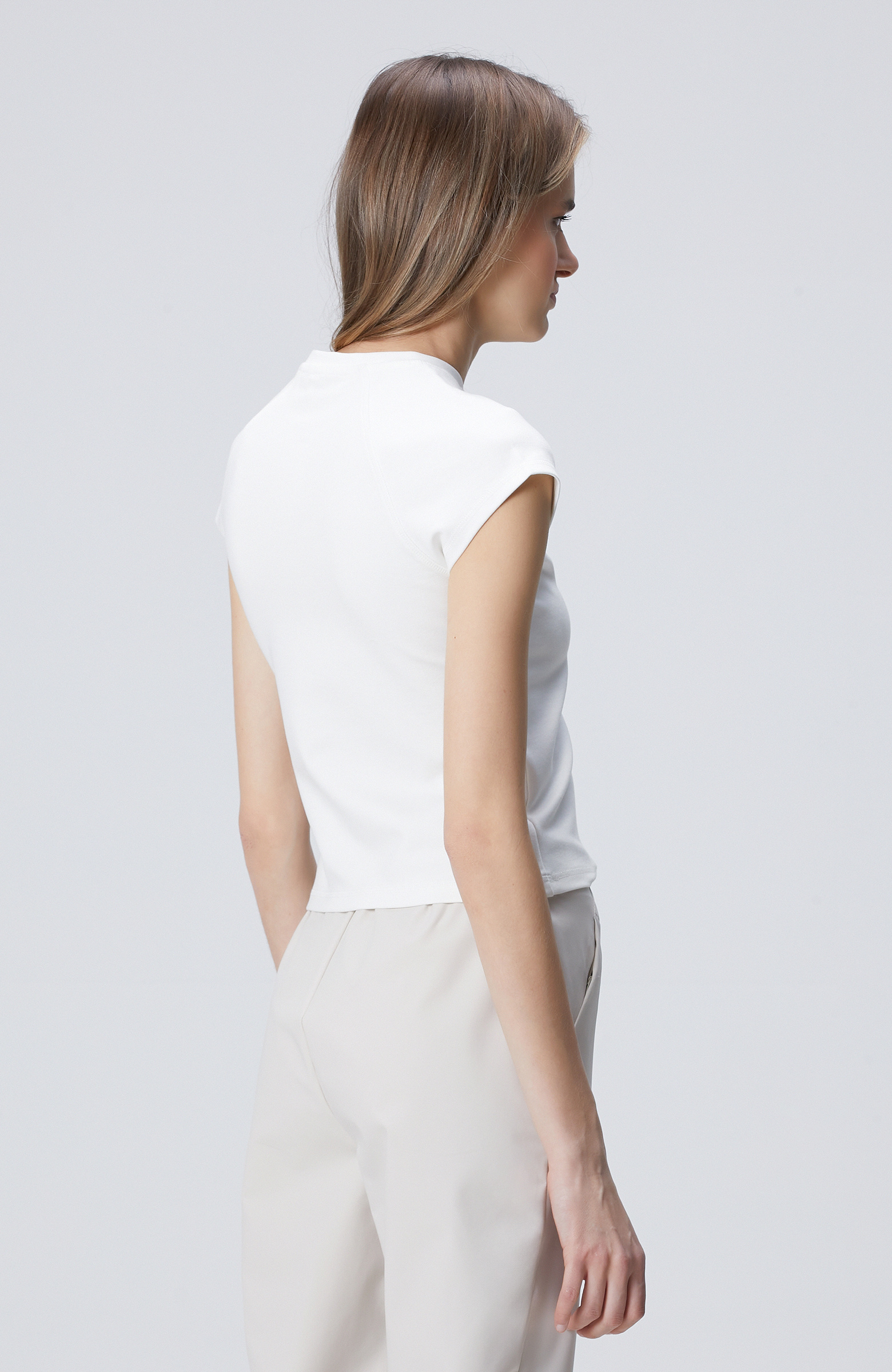 N-Tech Beyaz Dikiş Detaylı Basic T-shirt