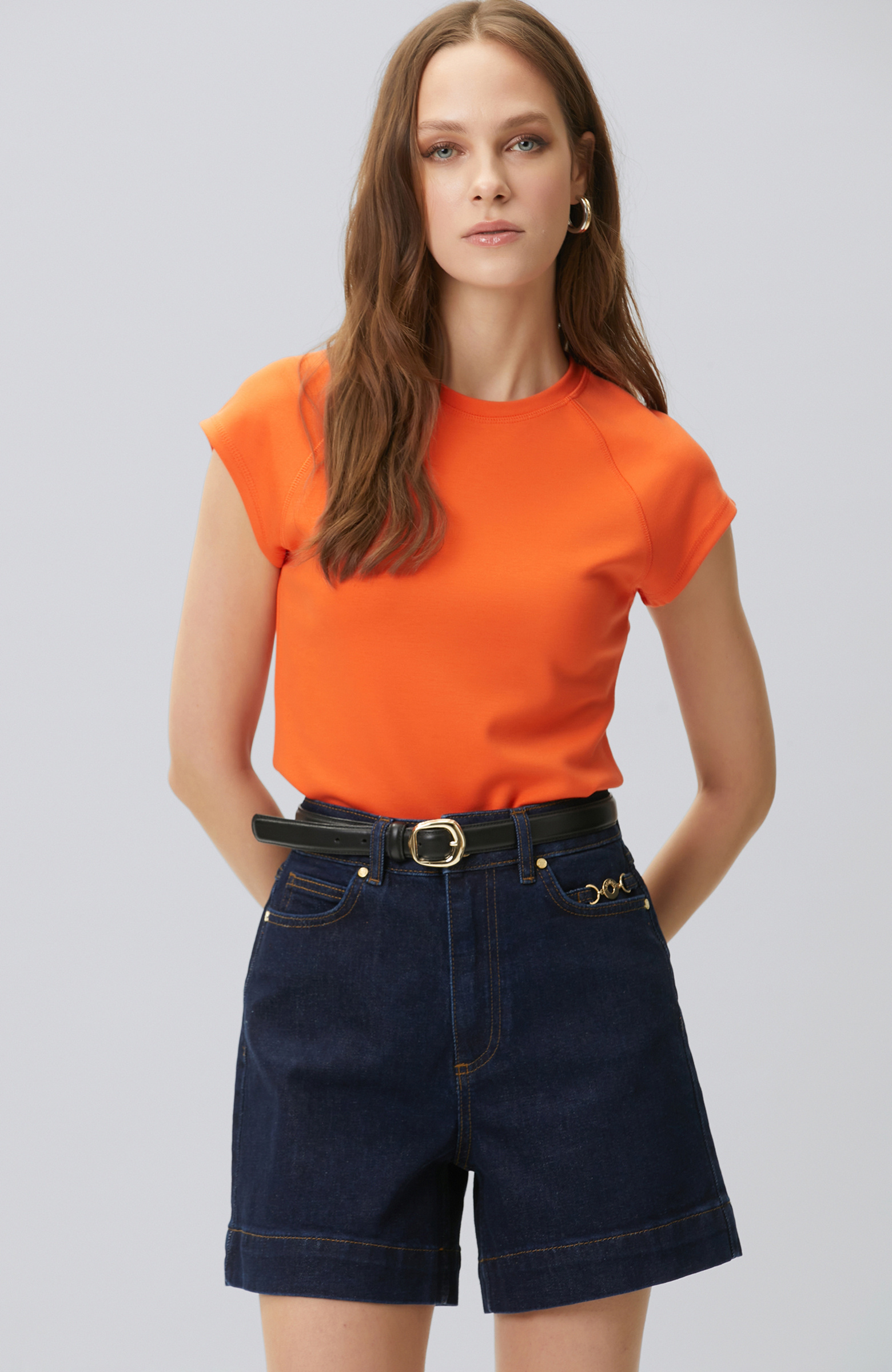 Turuncu Dikiş Detaylı Basic N-Tech T-shirt